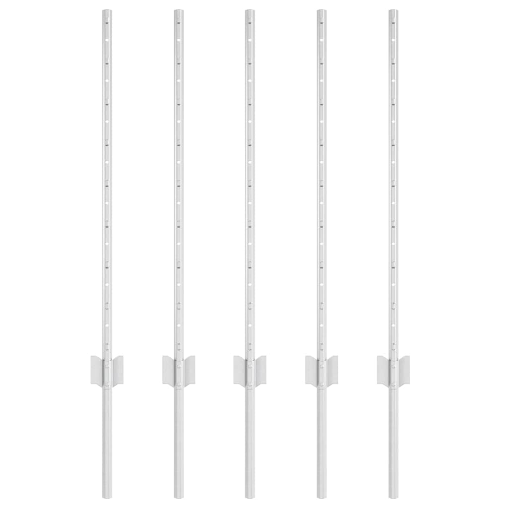 Afrasteringspaal 5 pcs Zilver 80 cm Staal is nu te koop bij PeponiXL, paradijselijk wonen!