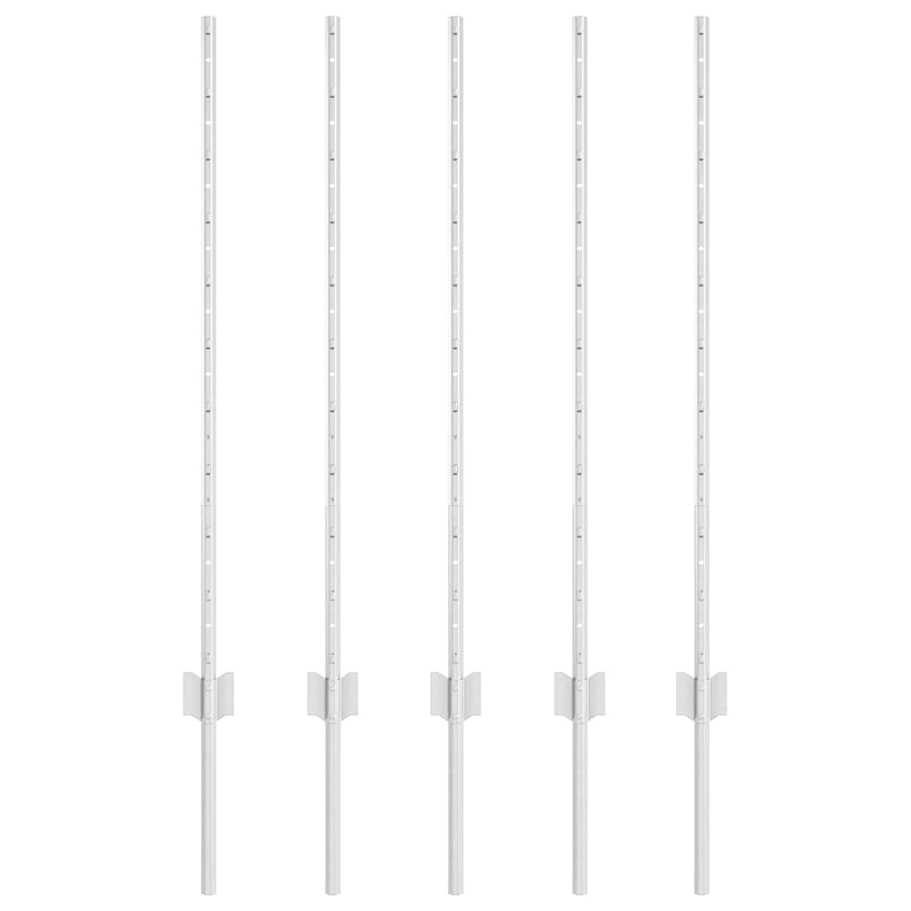 Afrasteringspaal 5 pcs Zilver 100 cm Staal is nu te koop bij PeponiXL, paradijselijk wonen!