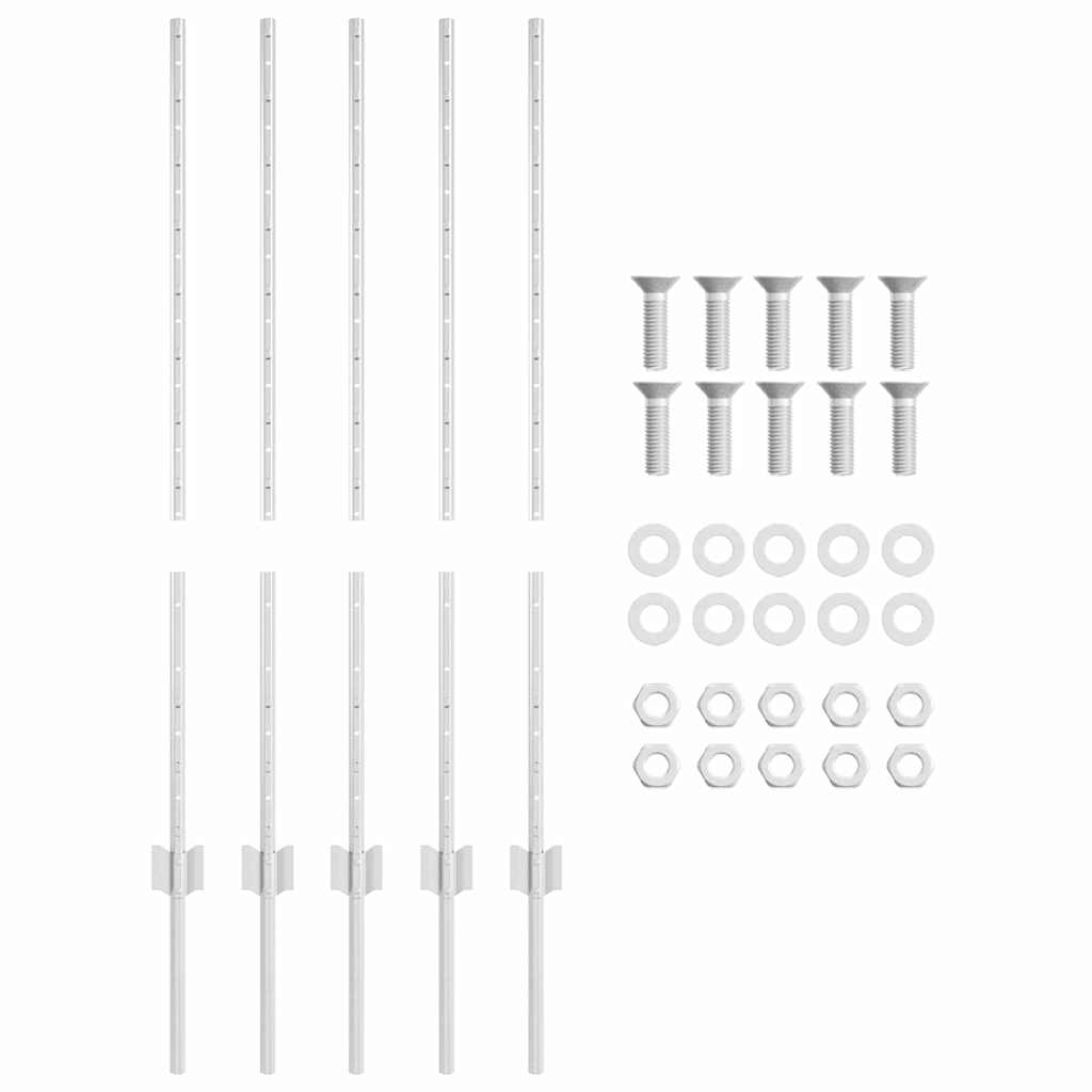 Afrasteringspaal 5 pcs Zilver 100 cm Staal is nu te koop bij PeponiXL, paradijselijk wonen!