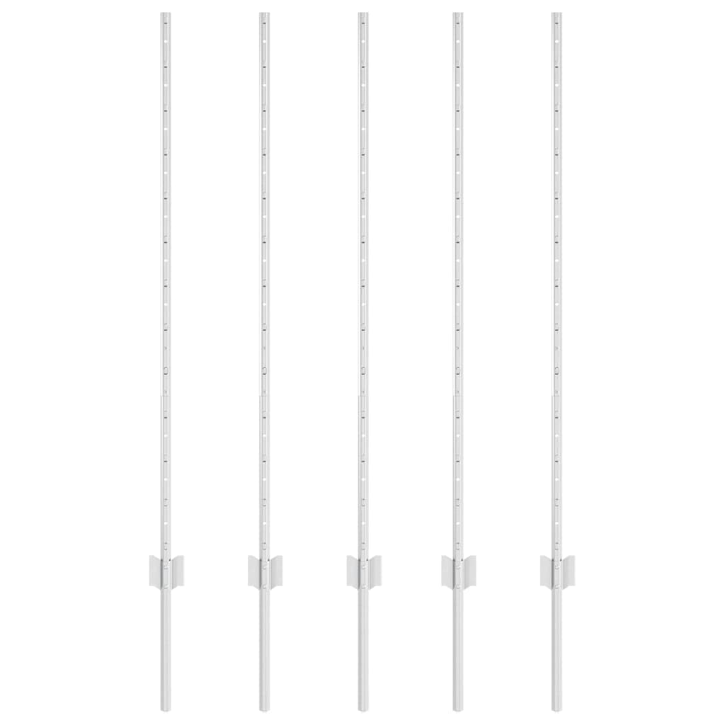 Afrasteringspaal 5 pcs Zilver 120 cm Staal is nu te koop bij PeponiXL, paradijselijk wonen!