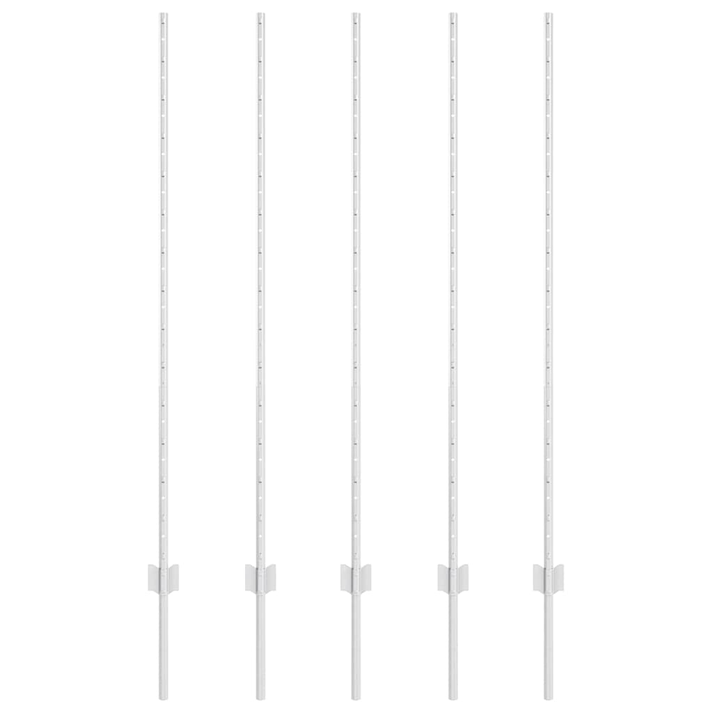 Afrasteringspaal 5 pcs Zilver 140 cm Staal is nu te koop bij PeponiXL, paradijselijk wonen!