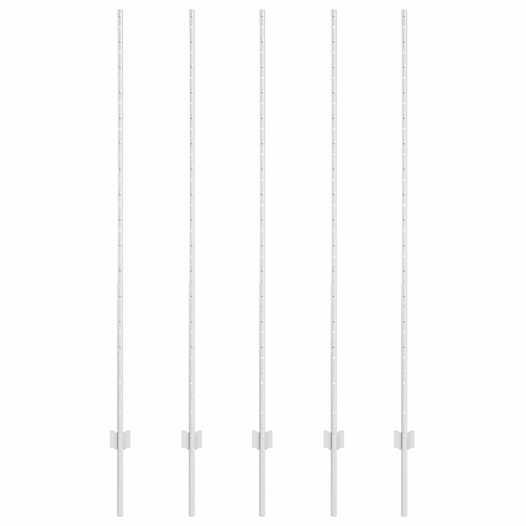 Afrasteringspaal 5 pcs Zilver 150 cm Staal is nu te koop bij PeponiXL, paradijselijk wonen!