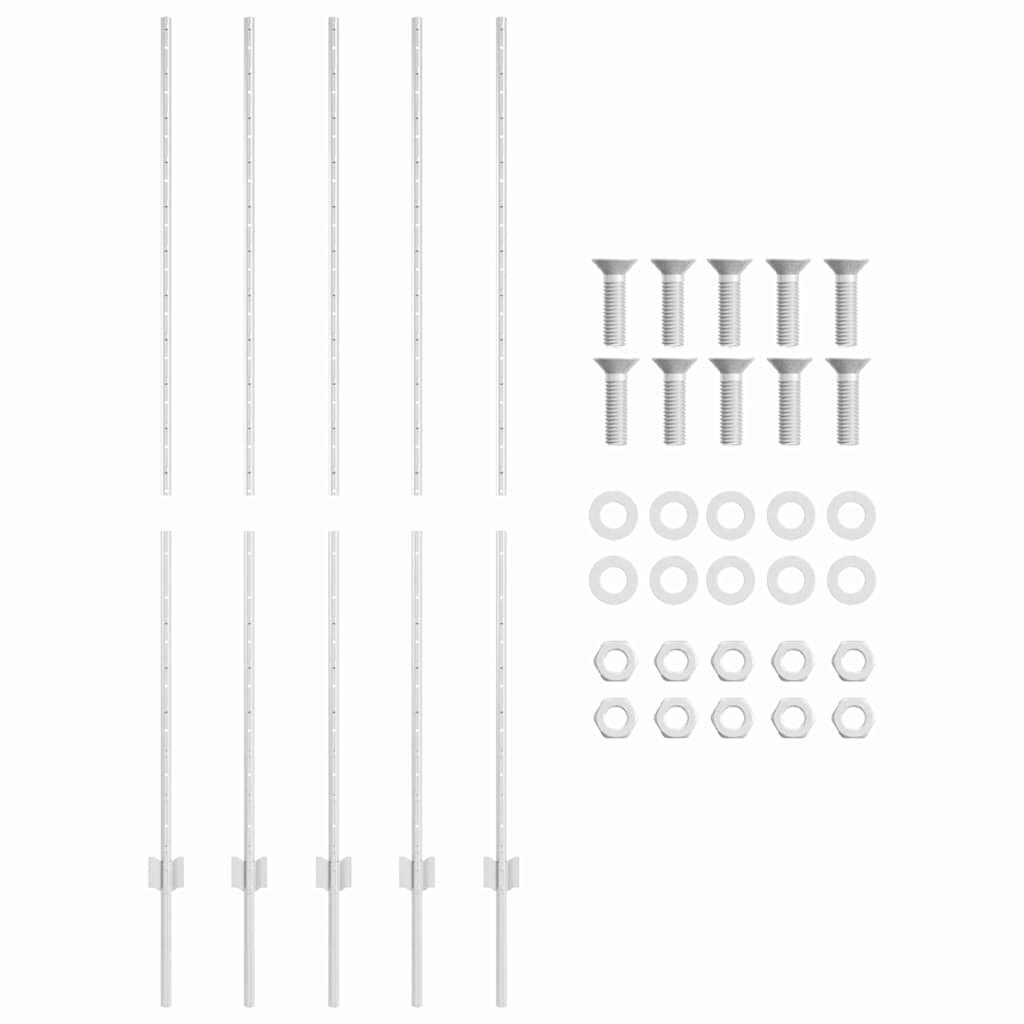 Afrasteringspaal 5 pcs Zilver 160 cm Staal is nu te koop bij PeponiXL, paradijselijk wonen!