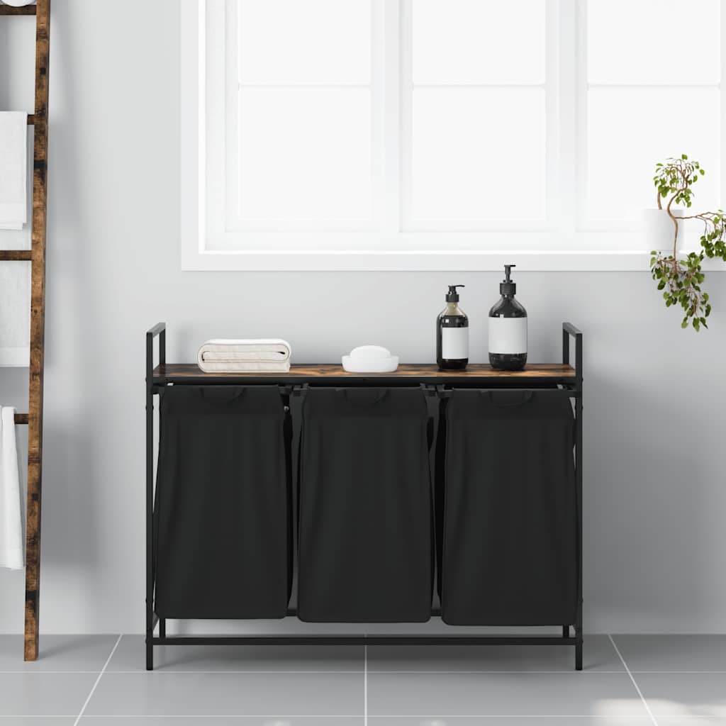 Wasmand 3 vakken met plank gerookt eikenkleurig is nu te koop bij PeponiXL, paradijselijk wonen!