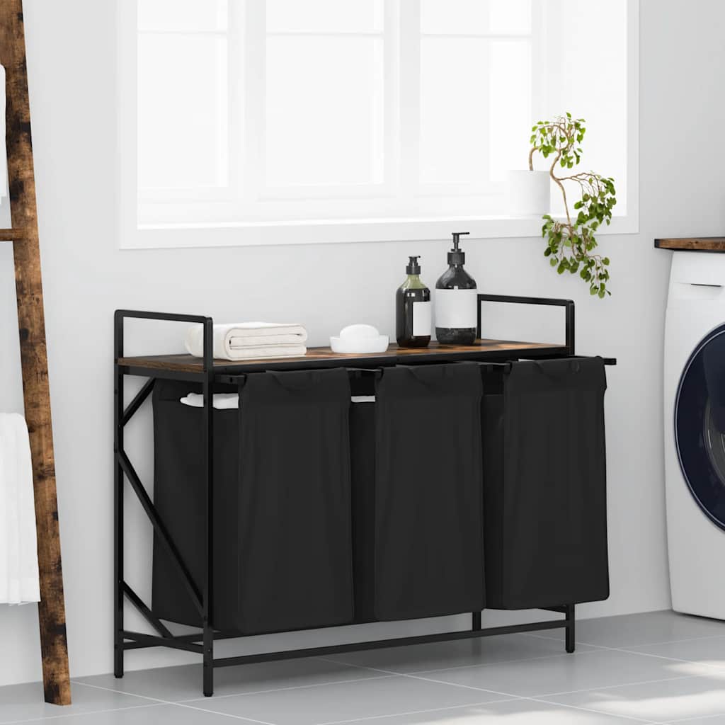 Wasmand 3 vakken met plank gerookt eikenkleurig is nu te koop bij PeponiXL, paradijselijk wonen!