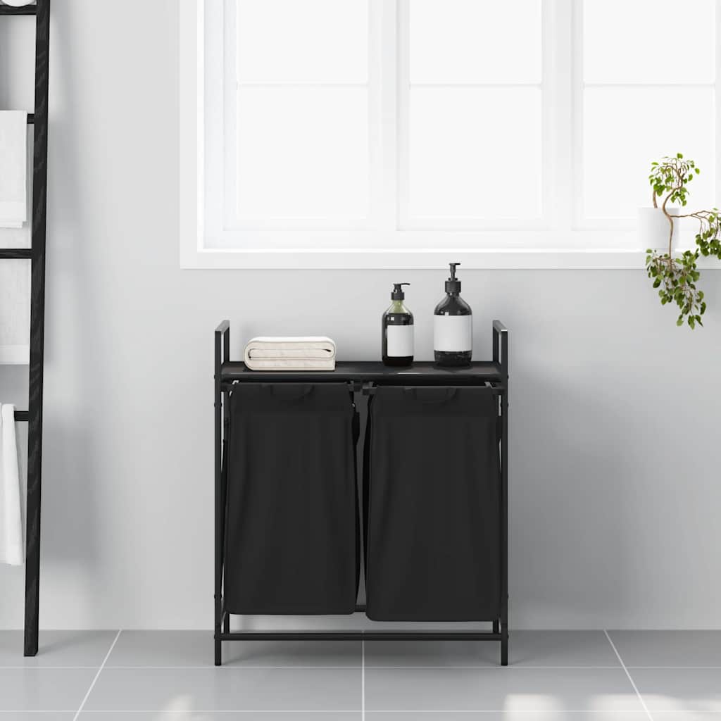 Wasmand 2 vakken met plank zwart eikenkleurig is nu te koop bij PeponiXL, paradijselijk wonen!