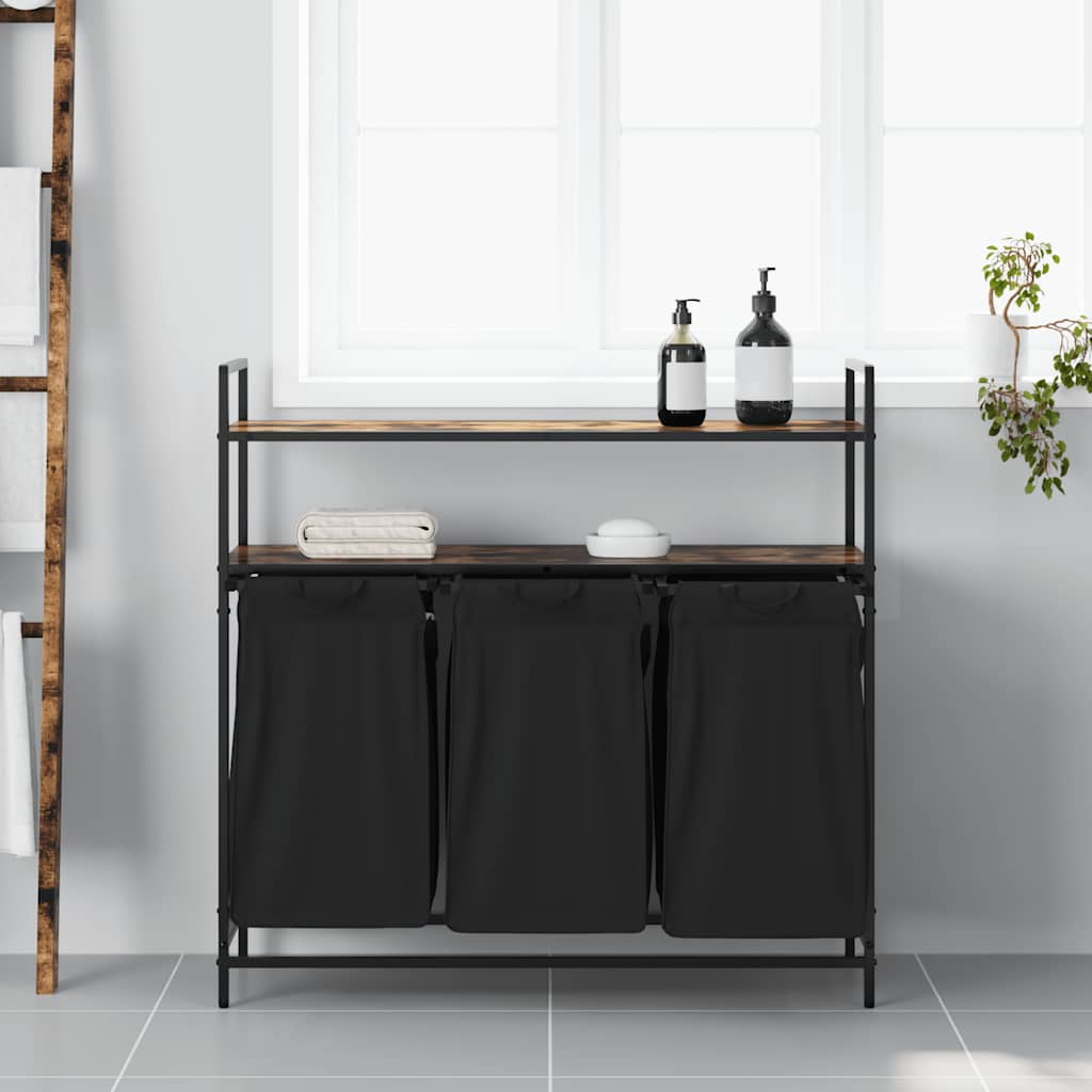 Wasmand 3 vakken met planken gerookt eikenkleurig is nu te koop bij PeponiXL, paradijselijk wonen!