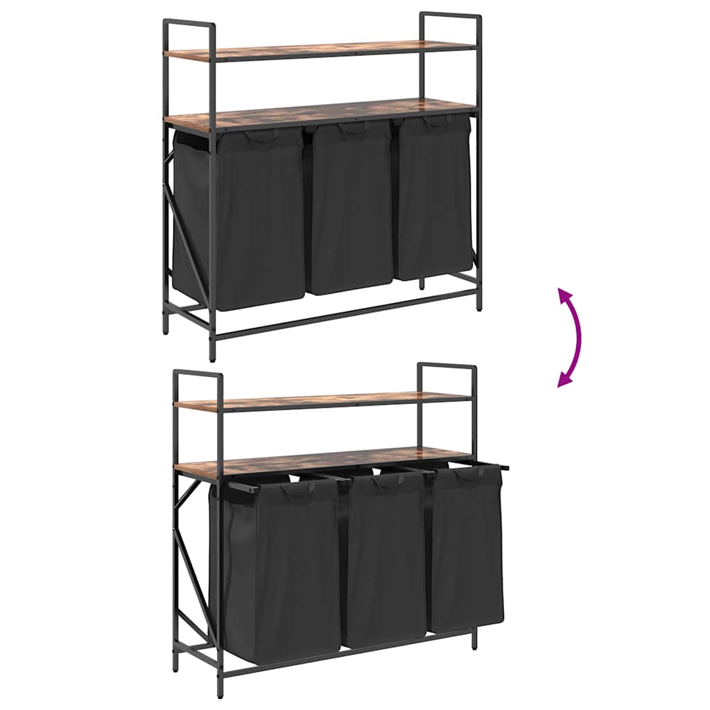Wasmand 3 vakken met planken gerookt eikenkleurig is nu te koop bij PeponiXL, paradijselijk wonen!