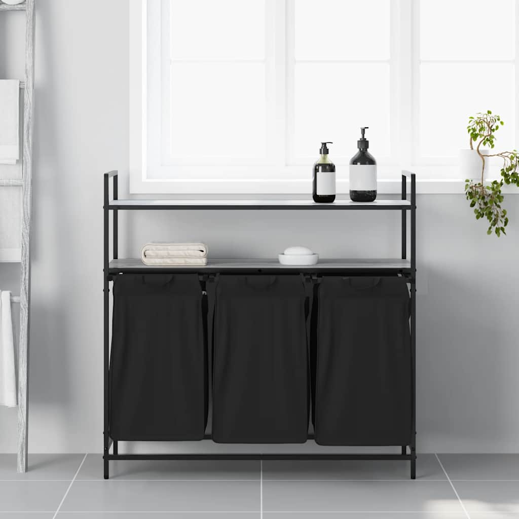Wasmand 3 vakken met planken grijs sonoma eiken is nu te koop bij PeponiXL, paradijselijk wonen!