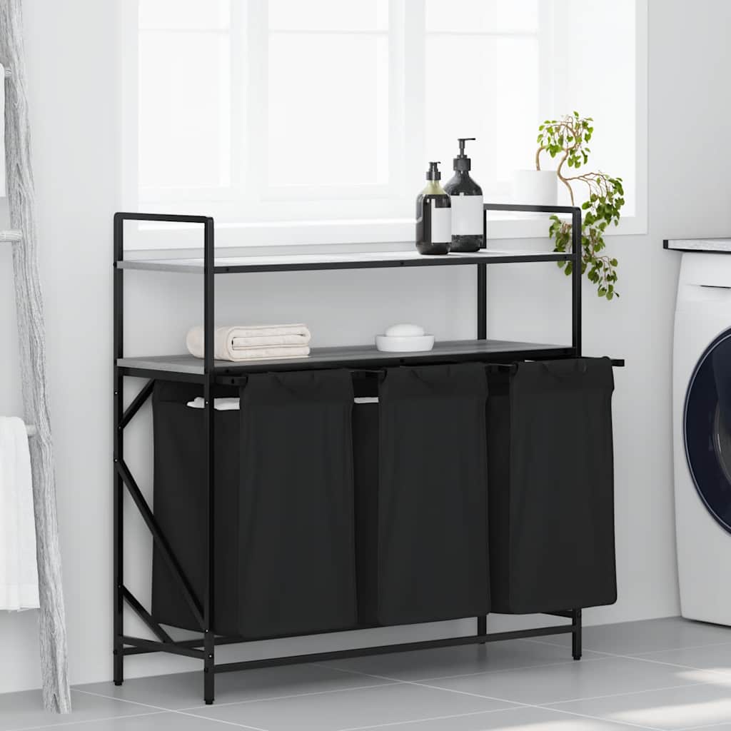 Wasmand 3 vakken met planken grijs sonoma eiken is nu te koop bij PeponiXL, paradijselijk wonen!