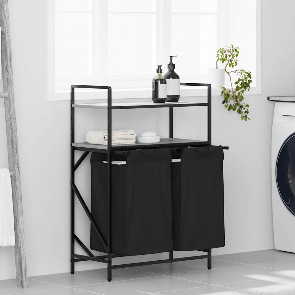 Wasmand 2 vakken met planken grijs sonoma eiken is nu te koop bij PeponiXL, paradijselijk wonen!