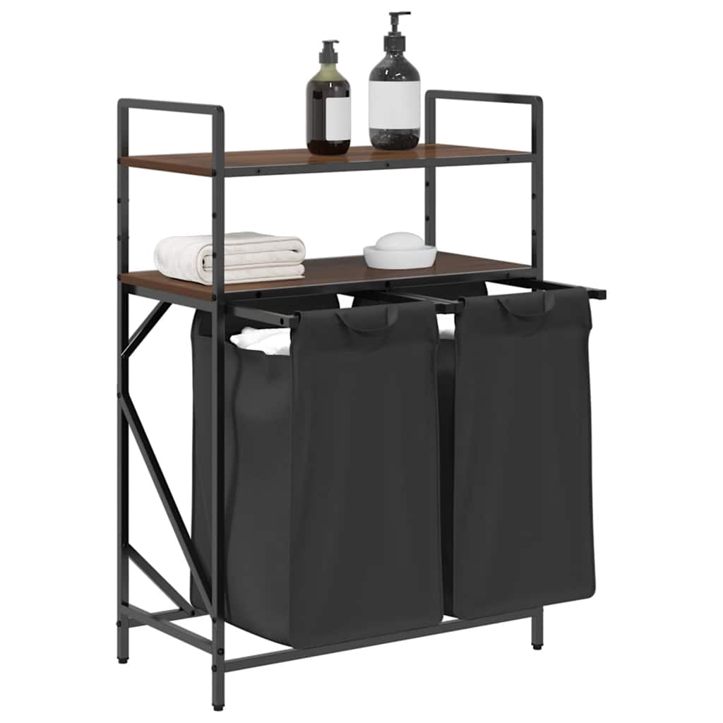 Wasmand 2 vakken met planken bruin eikenkleurig is nu te koop bij PeponiXL, paradijselijk wonen!