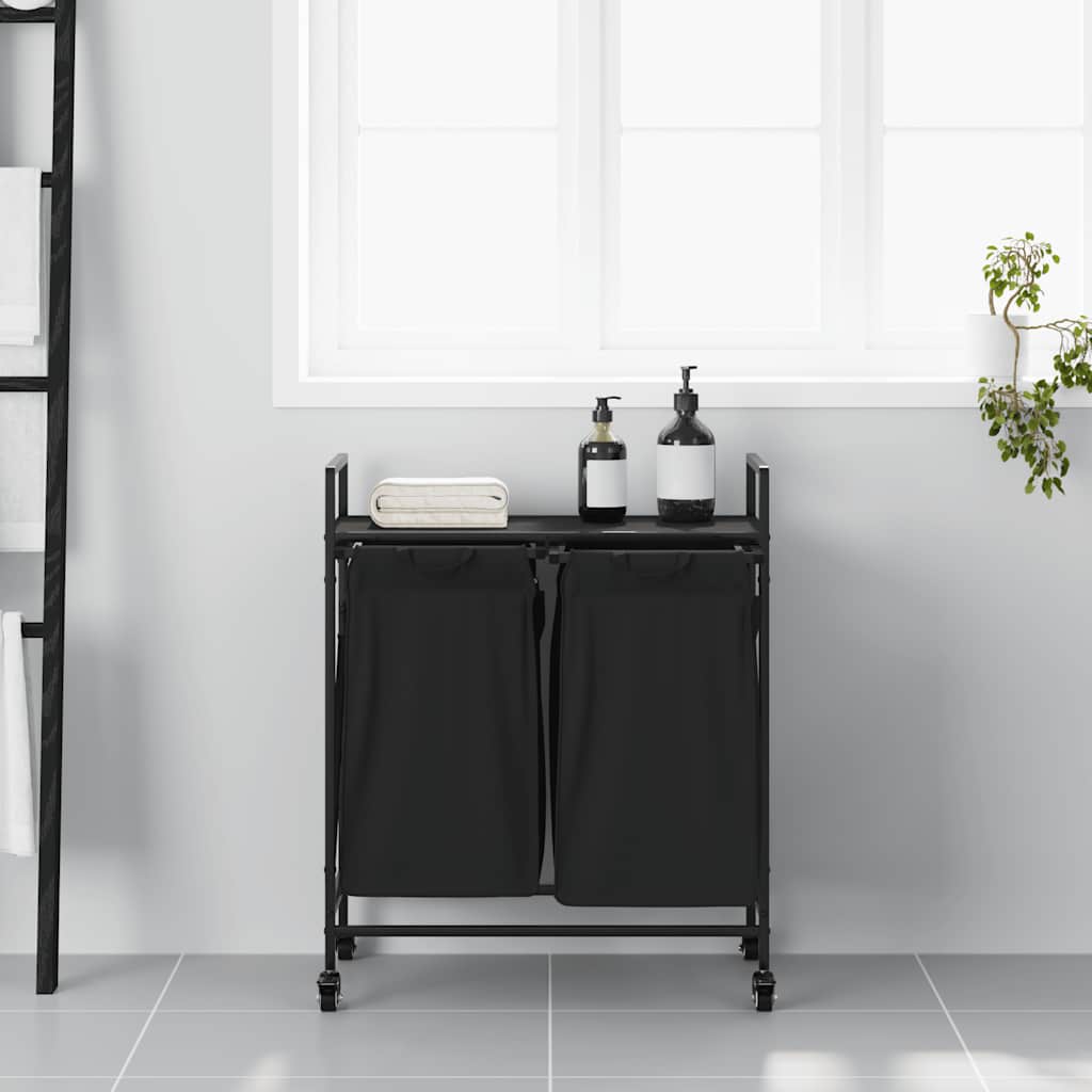Wasmand 2 vakken met planken zwart eikenkleurig is nu te koop bij PeponiXL, paradijselijk wonen!