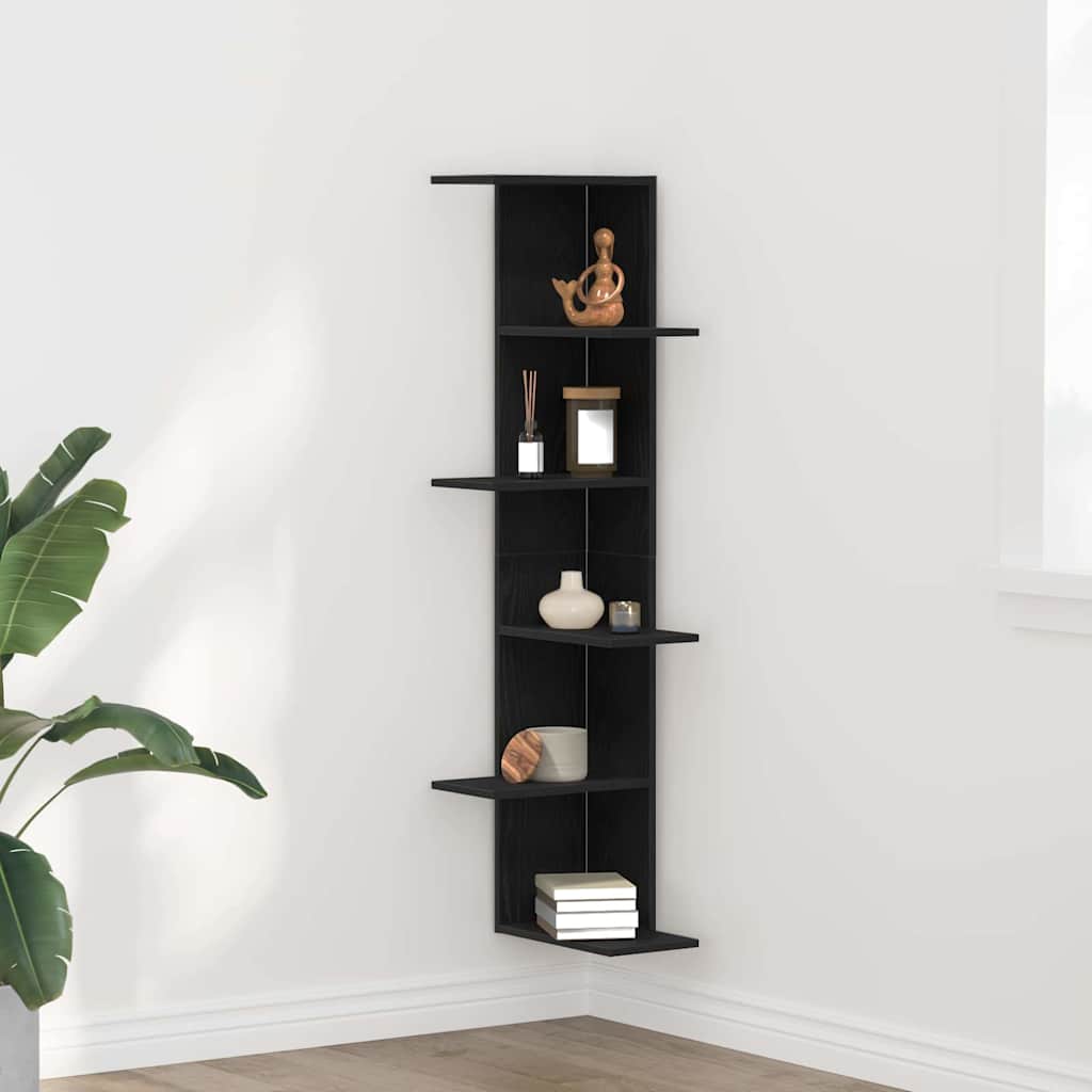 Wandhoekplank met plank Zwart Eiken 36.5 x 36.5 x 140 cm is nu te koop bij PeponiXL, paradijselijk wonen!