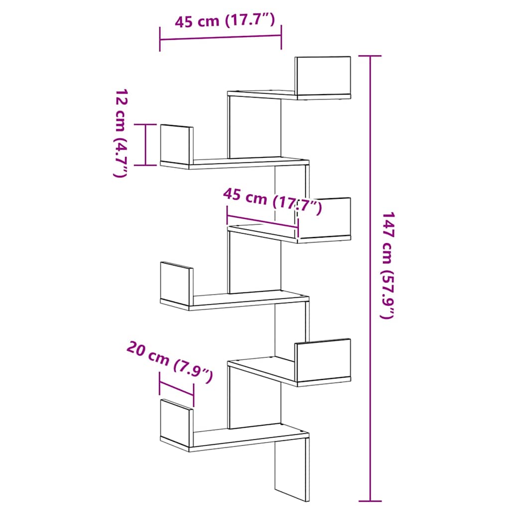 Wandhoekplank met plank met opslag Zwart Eiken 45 x 45 x 147 cm is nu te koop bij PeponiXL, paradijselijk wonen!