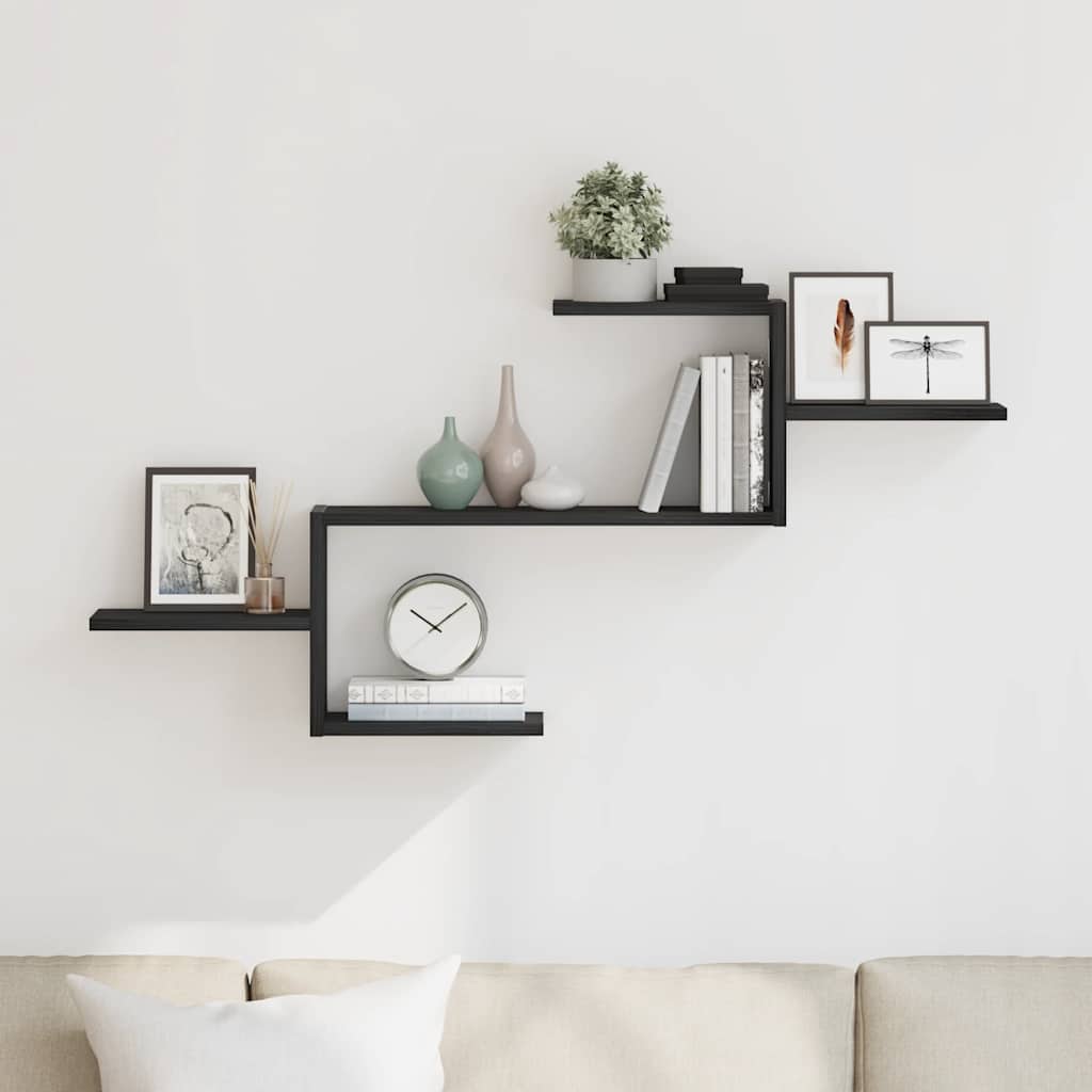 Wandplank Zwart Eiken 104x15x49 cm Bewerkt Hout is nu te koop bij PeponiXL, paradijselijk wonen!