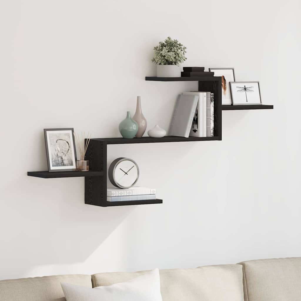 Wandplank Zwart Eiken 104x15x49 cm Bewerkt Hout is nu te koop bij PeponiXL, paradijselijk wonen!