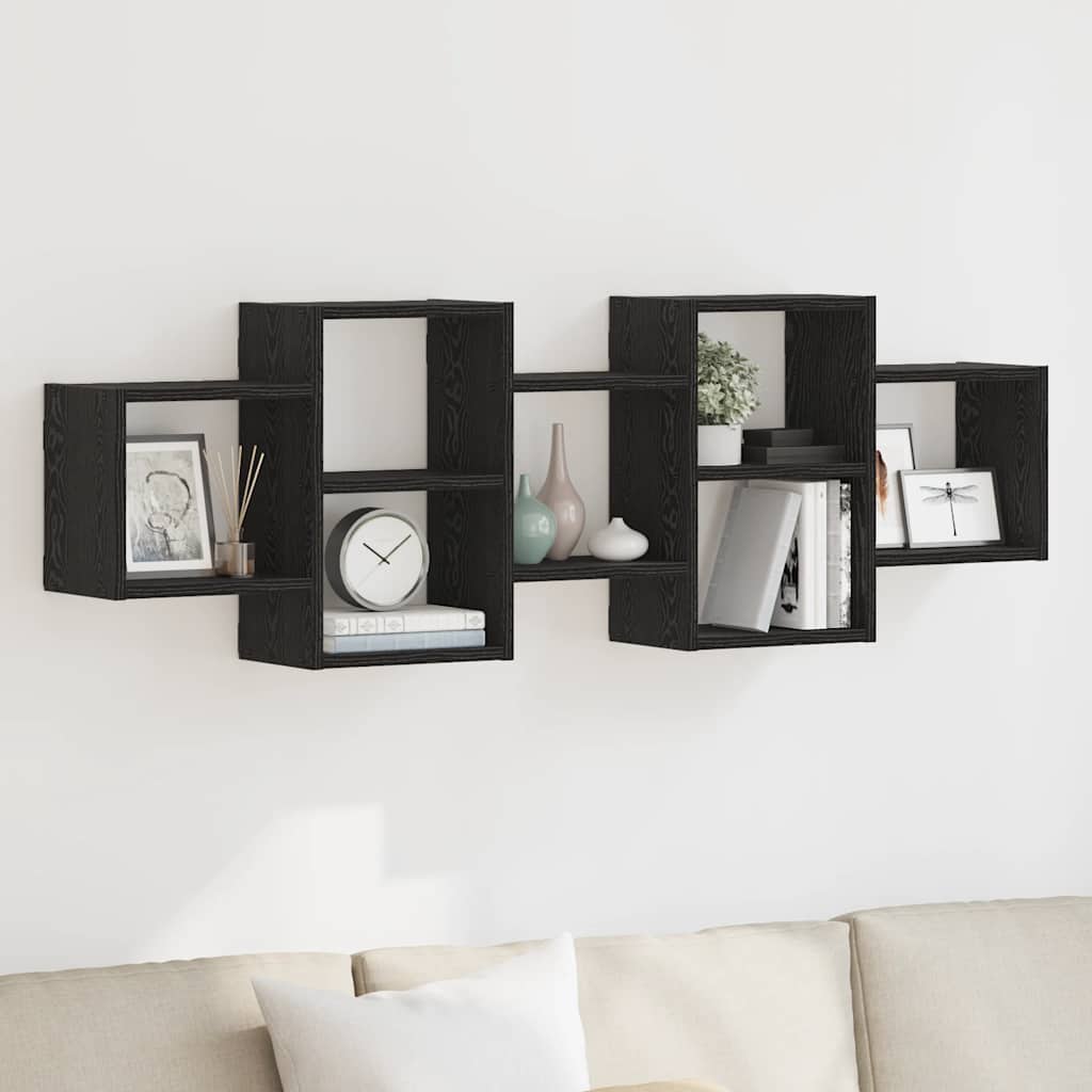 Wandplank Zwart Eiken 129x18x42 cm Bewerkt Hout is nu te koop bij PeponiXL, paradijselijk wonen!