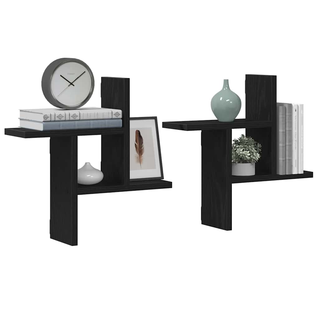 Wandplanken 2 stuks Zwart Eiken 38x12x38 cm Bewerkt Hout is nu te koop bij PeponiXL, paradijselijk wonen!