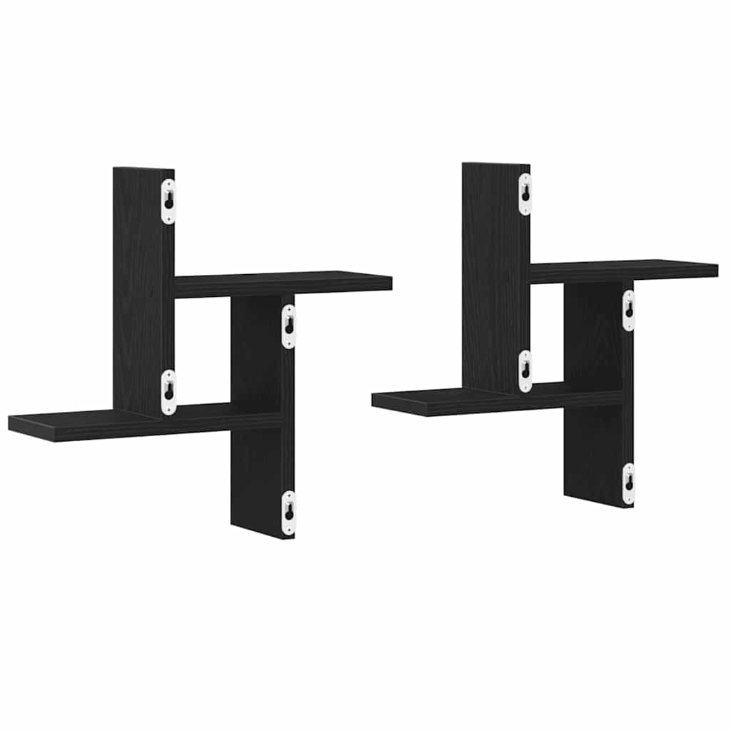 Wandplanken 2 stuks Zwart Eiken 38x12x38 cm Bewerkt Hout is nu te koop bij PeponiXL, paradijselijk wonen!