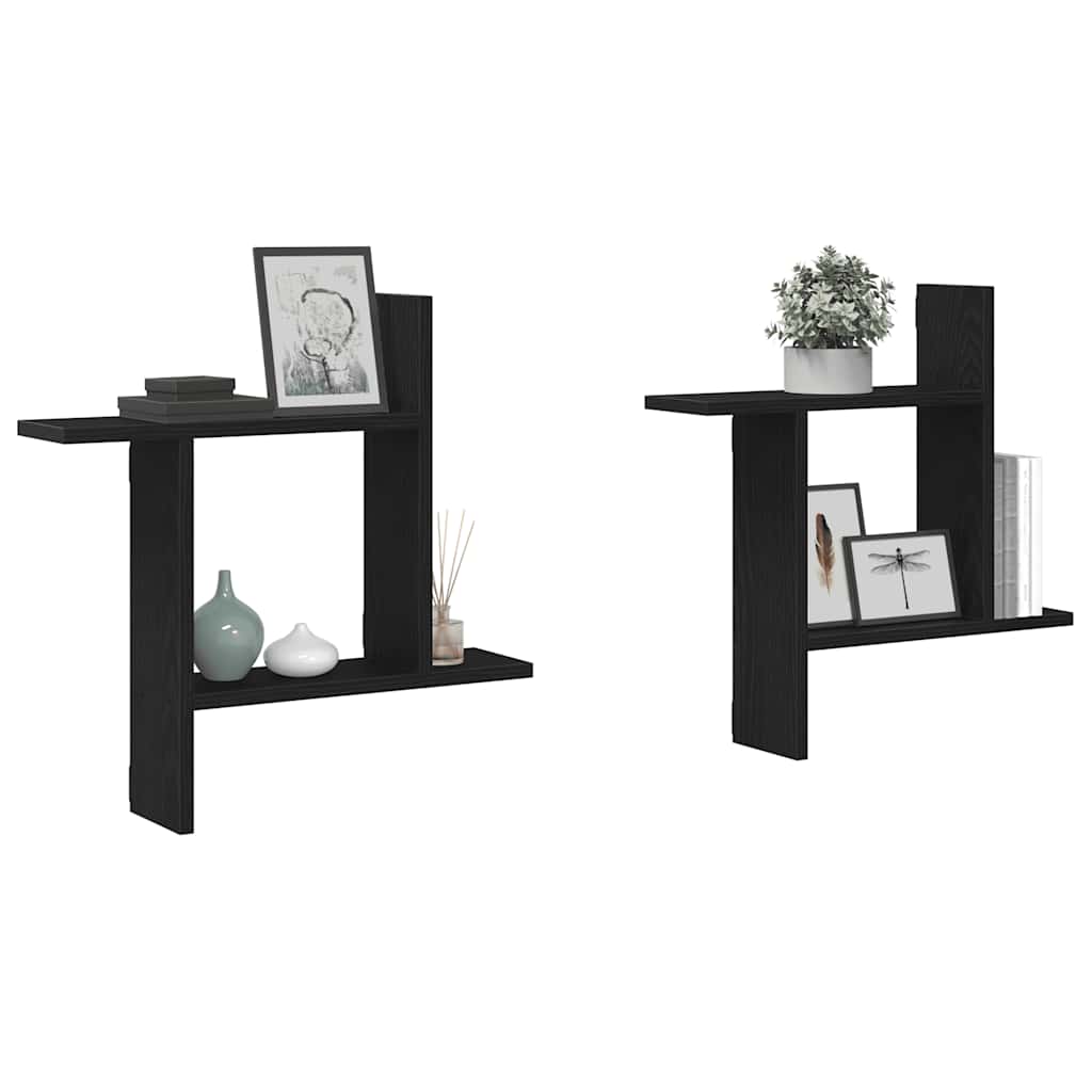 Wandplanken 2 stuks Zwarte Eiken 50x12x50 cm Bewerkt Hout is nu te koop bij PeponiXL, paradijselijk wonen!