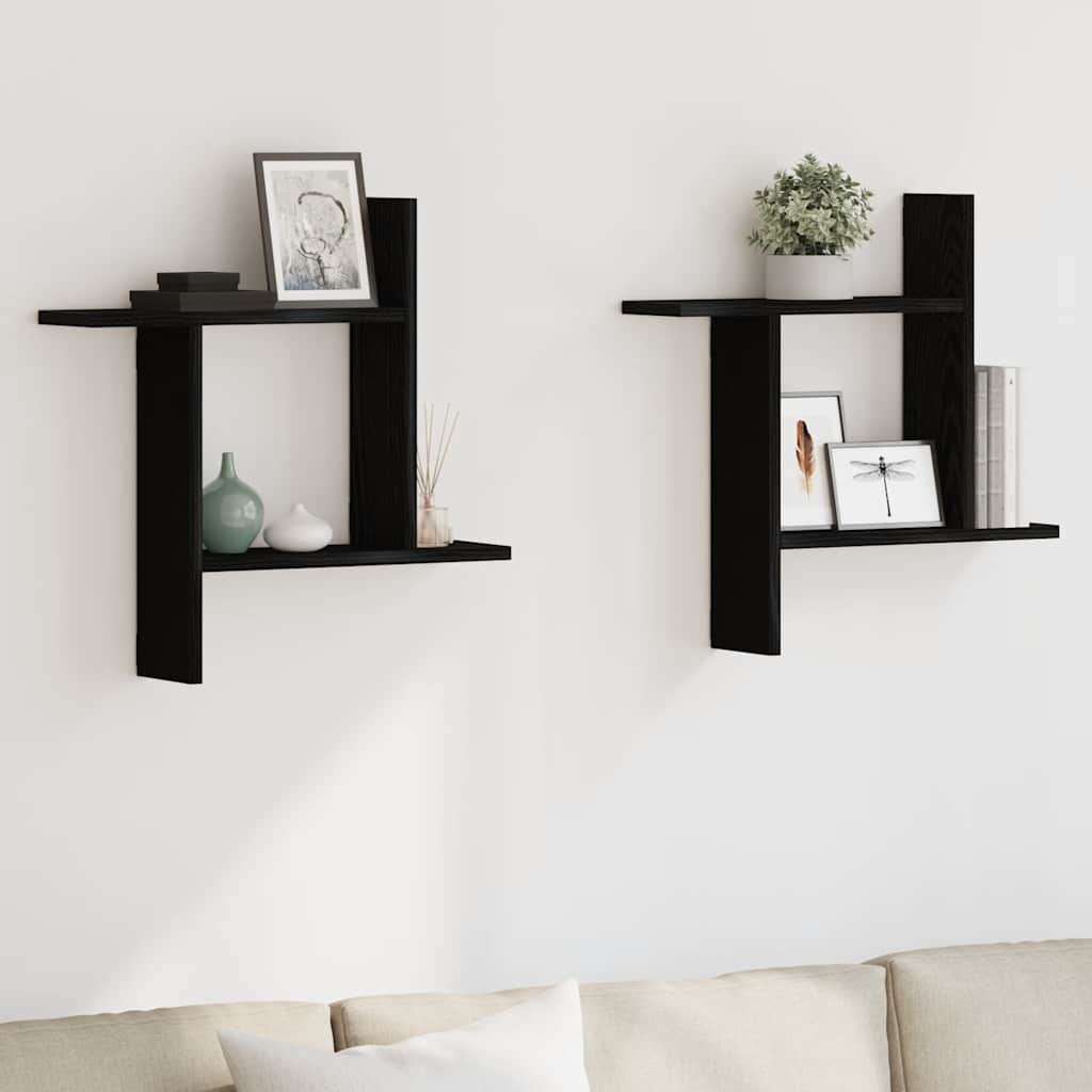 Wandplanken 2 stuks Zwarte Eiken 50x12x50 cm Bewerkt Hout is nu te koop bij PeponiXL, paradijselijk wonen!