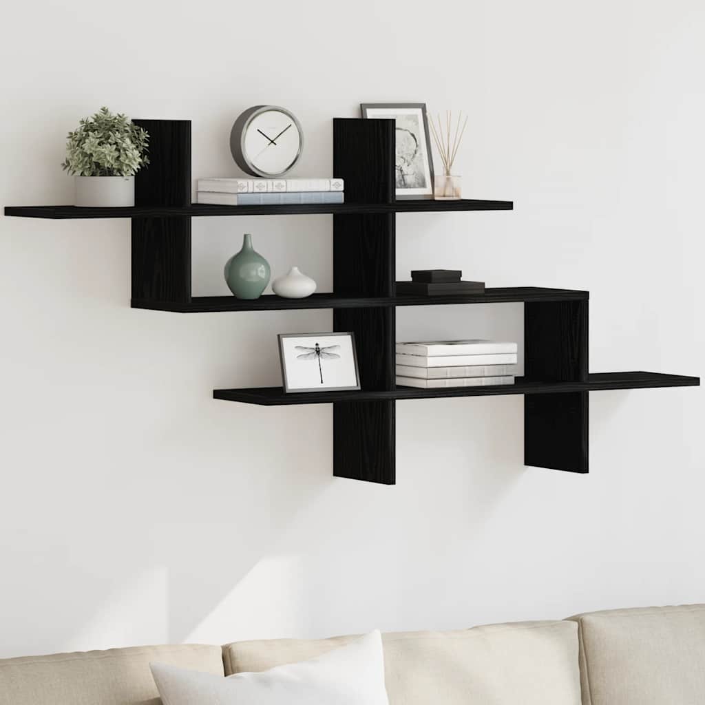 Wandplank Zwart Eiken 124,5x18x60,5 cm Bewerkt Hout is nu te koop bij PeponiXL, paradijselijk wonen!