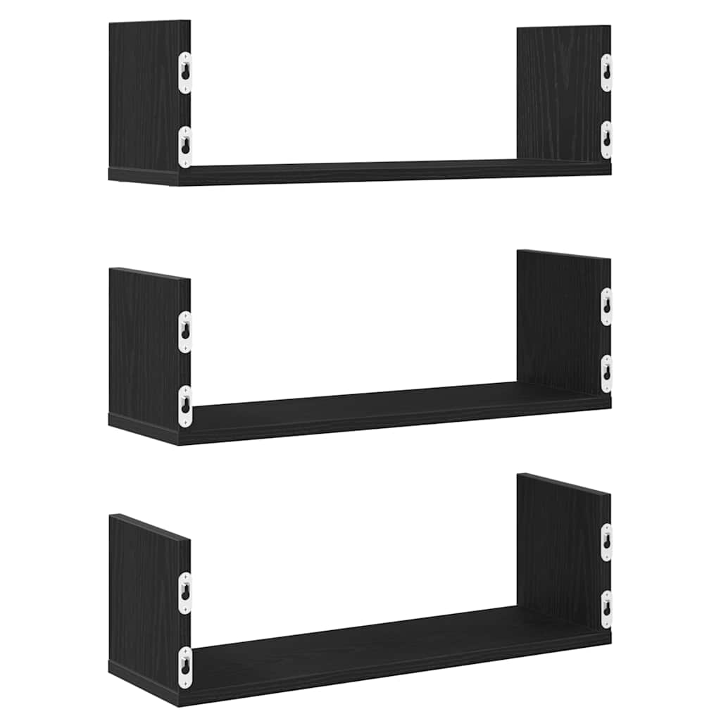 Wandplanken 3 stuks Zwarte Eiken 58x18x18 cm Bewerkt Hout is nu te koop bij PeponiXL, paradijselijk wonen!