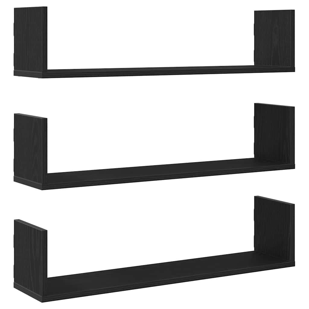 Wandplanken 3 stuks Zwart Eiken 80x18x18 cm Bewerkt Hout is nu te koop bij PeponiXL, paradijselijk wonen!