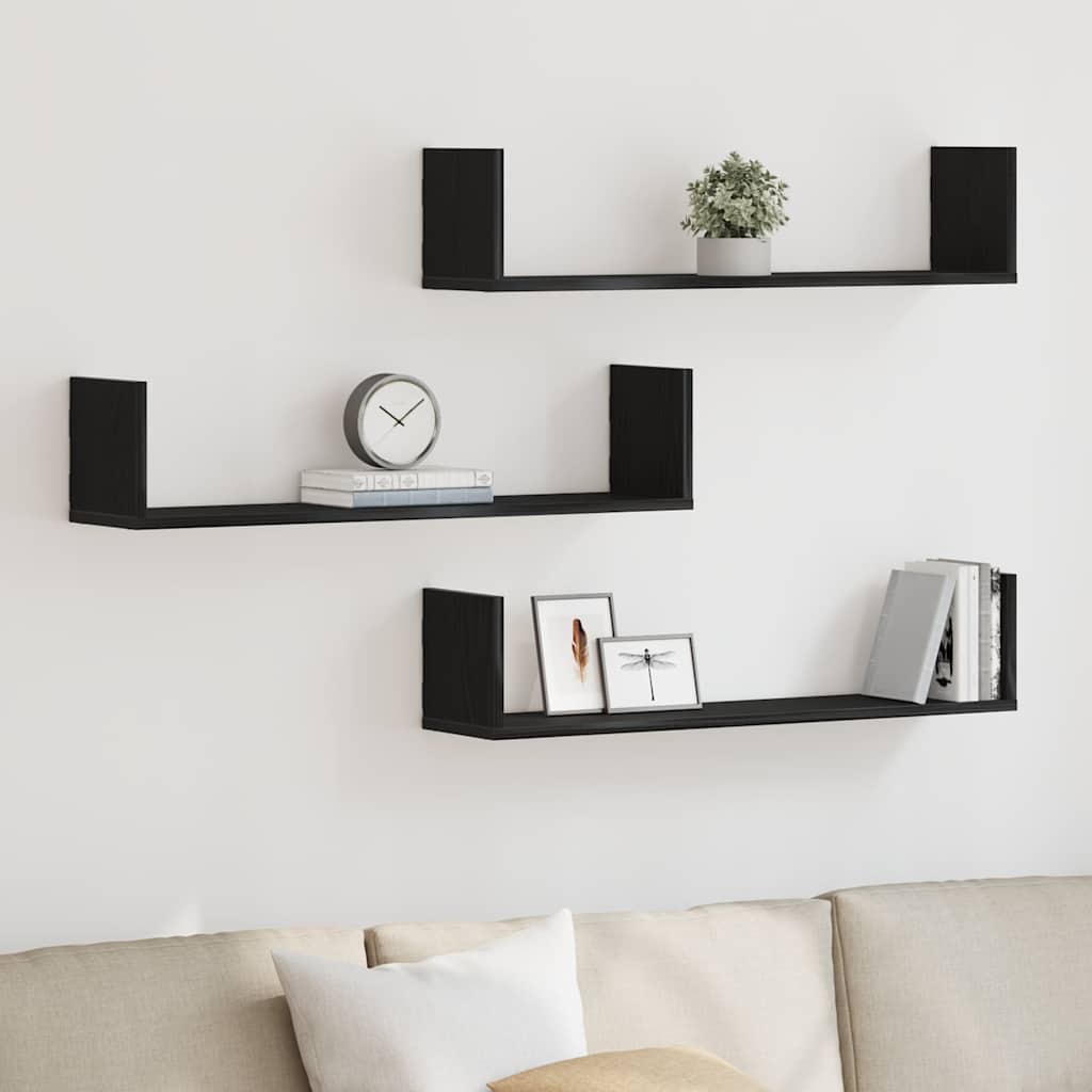 Wandplanken 3 stuks Zwart Eiken 80x18x18 cm Bewerkt Hout is nu te koop bij PeponiXL, paradijselijk wonen!