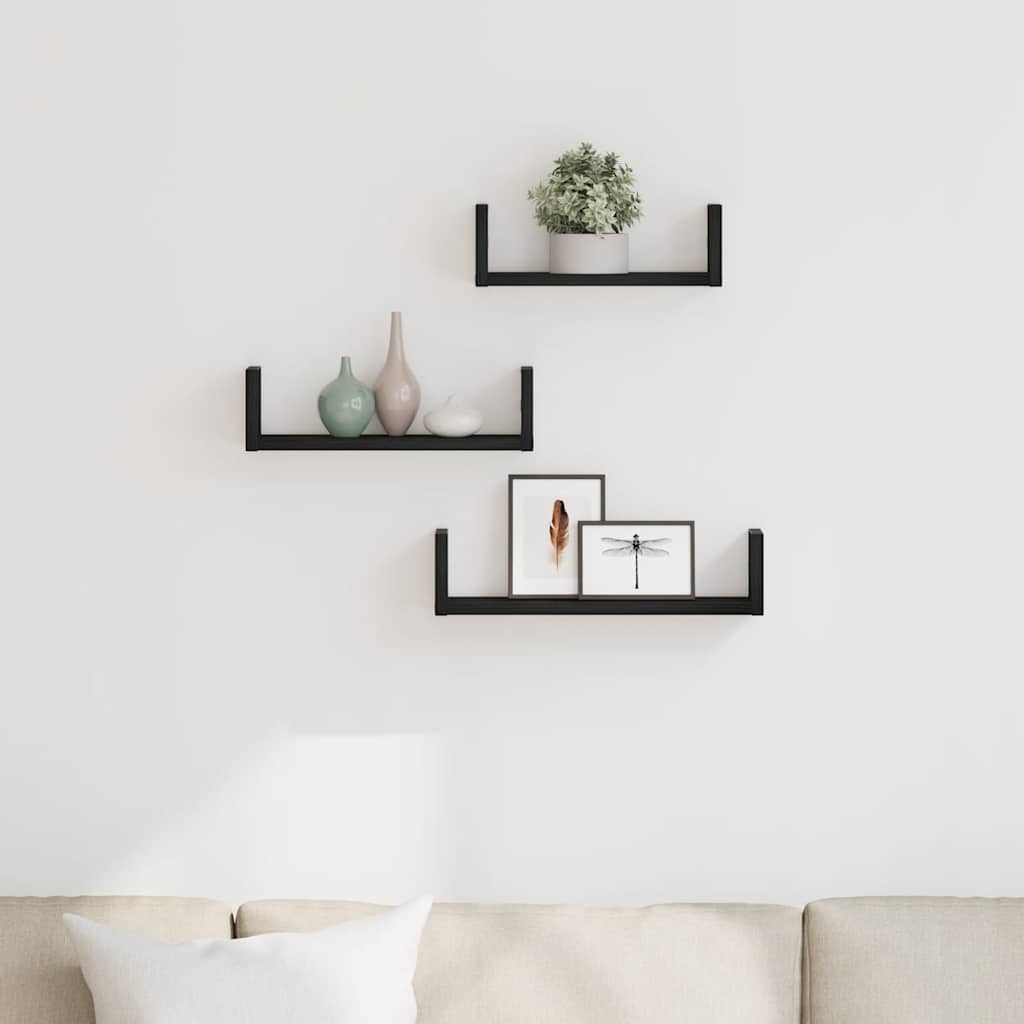 Wandplanken 3 stuks Zwart Eikenhout is nu te koop bij PeponiXL, paradijselijk wonen!