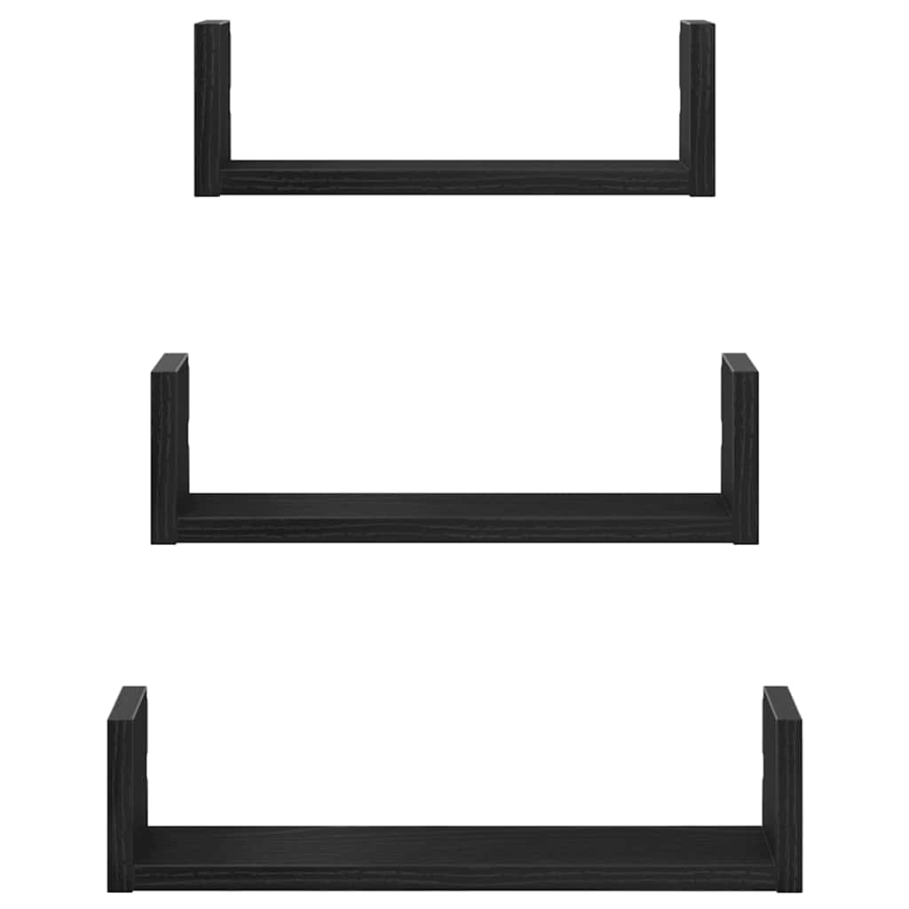 Wandplanken 3 stuks Zwart Eikenhout is nu te koop bij PeponiXL, paradijselijk wonen!