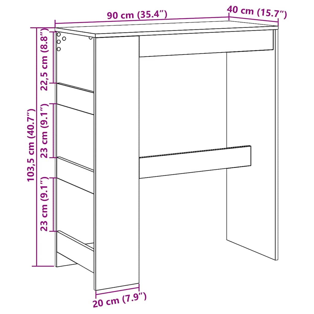 Bartafel met rekken Zwarte eik 90x40x103,5 cm bewerkt hout is nu te koop bij PeponiXL, paradijselijk wonen!