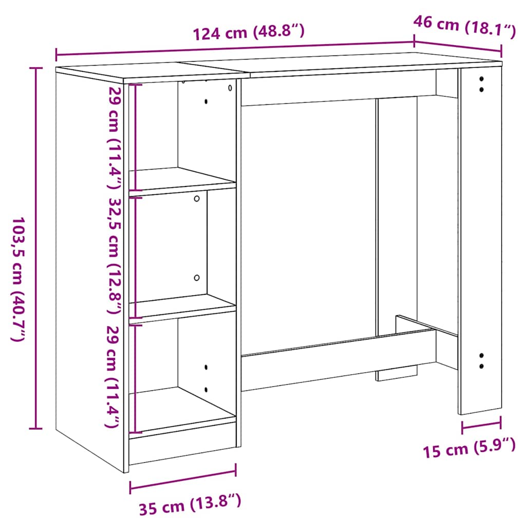Bartafel met plank Zwart Eiken 124 x 46 x 103.5 cm Bewerkt hout is nu te koop bij PeponiXL, paradijselijk wonen!