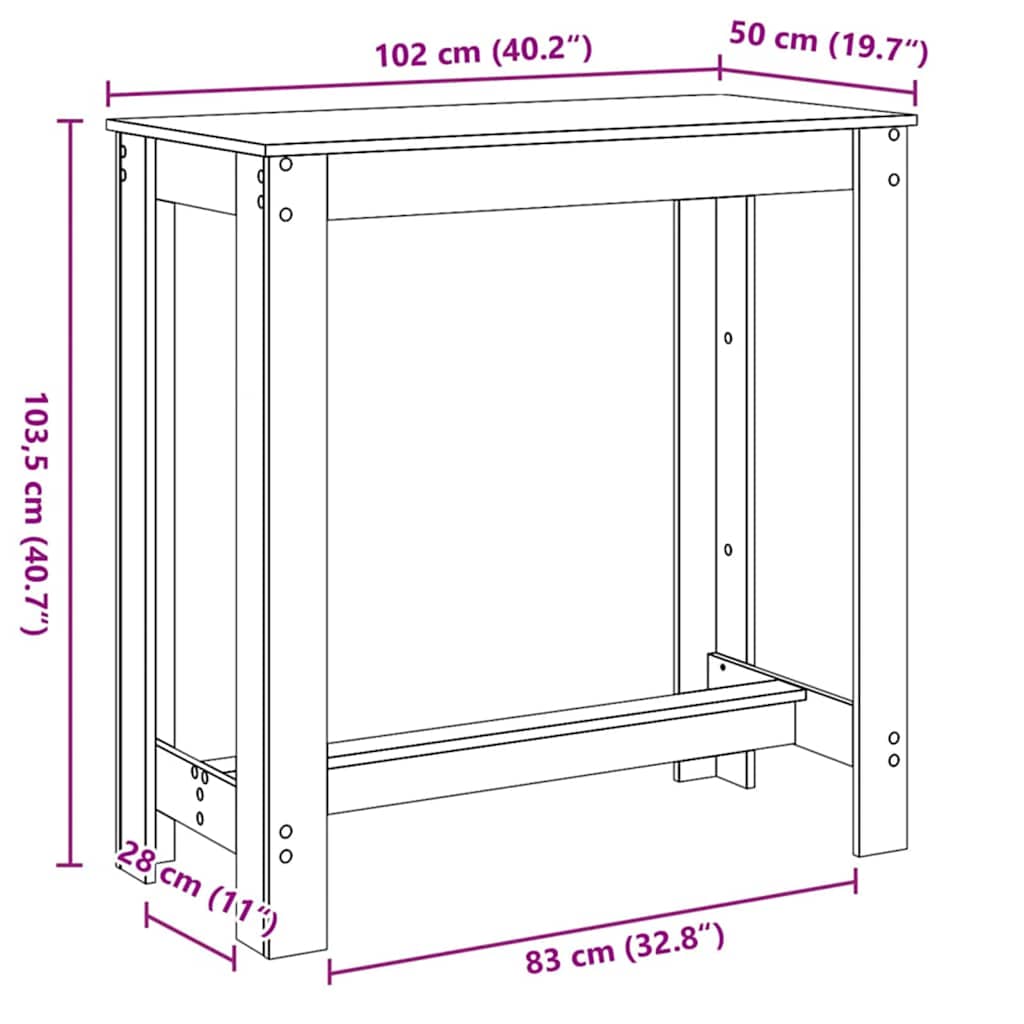Bartafel Zwart Eiken 102 x 50 x 103.5 cm Bewerkt hout is nu te koop bij PeponiXL, paradijselijk wonen!