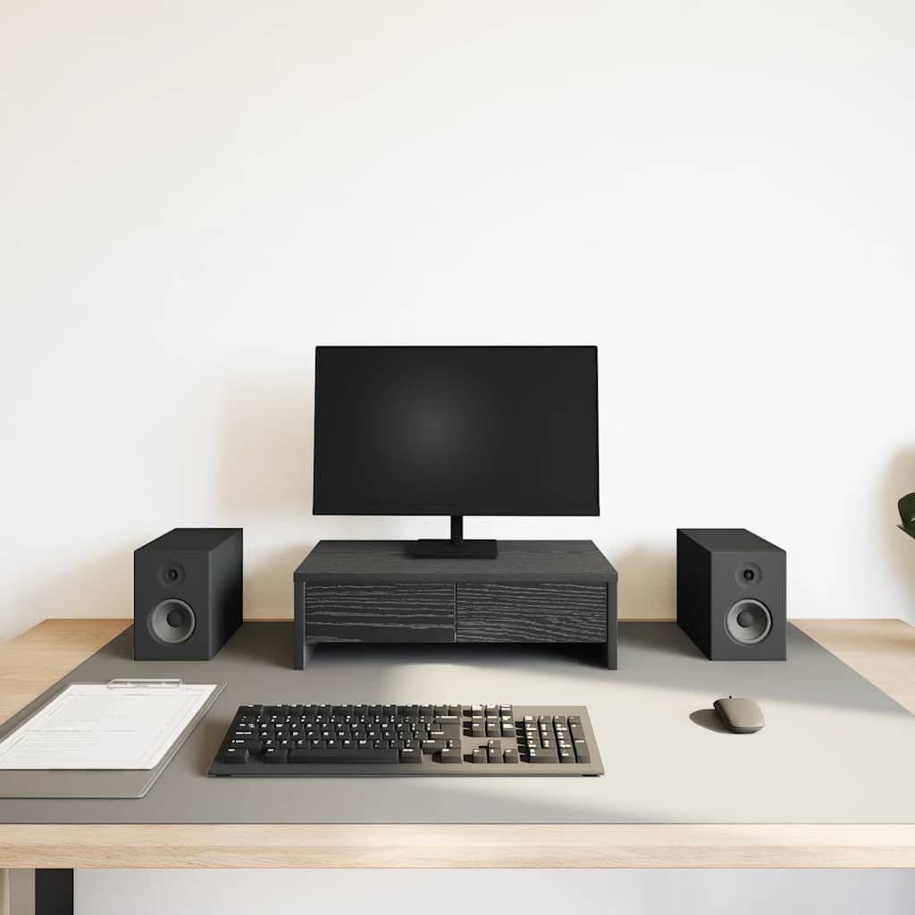 Monitorstandaard met lades, zwart eiken, 50x27x15 cm, bewerkt hout is nu te koop bij PeponiXL, paradijselijk wonen!