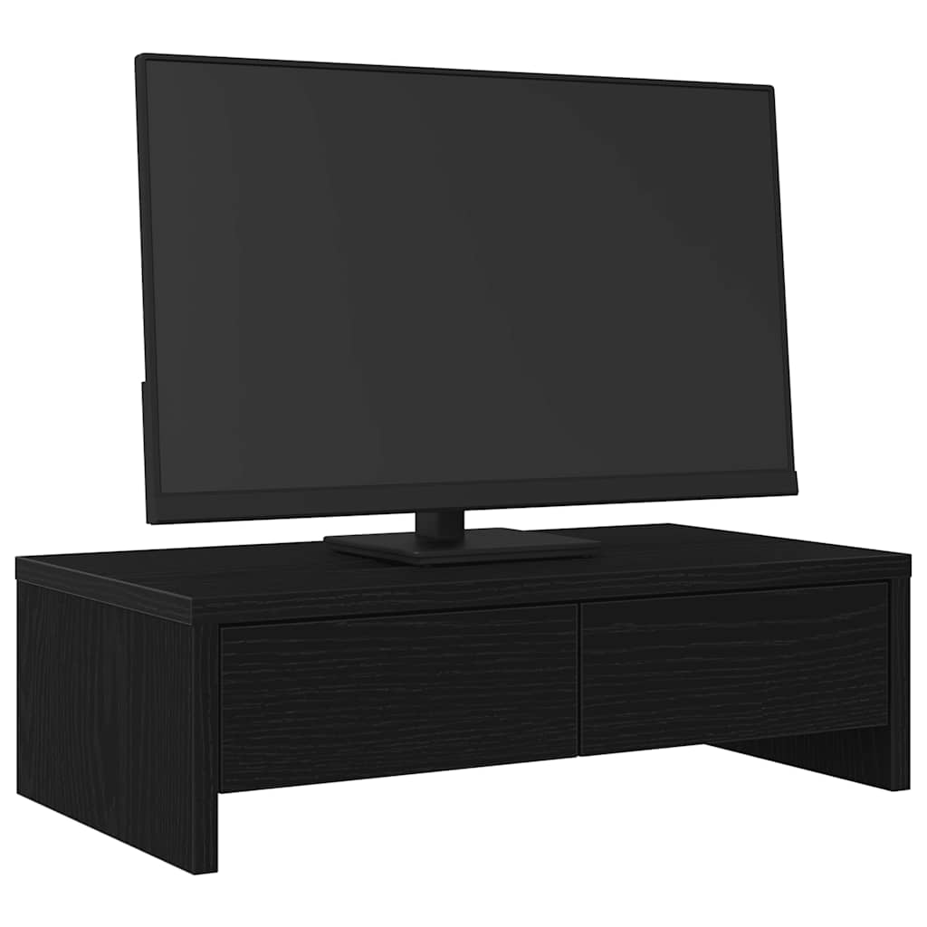 Monitorstandaard met lades, zwart eiken, 50x27x15 cm, bewerkt hout is nu te koop bij PeponiXL, paradijselijk wonen!