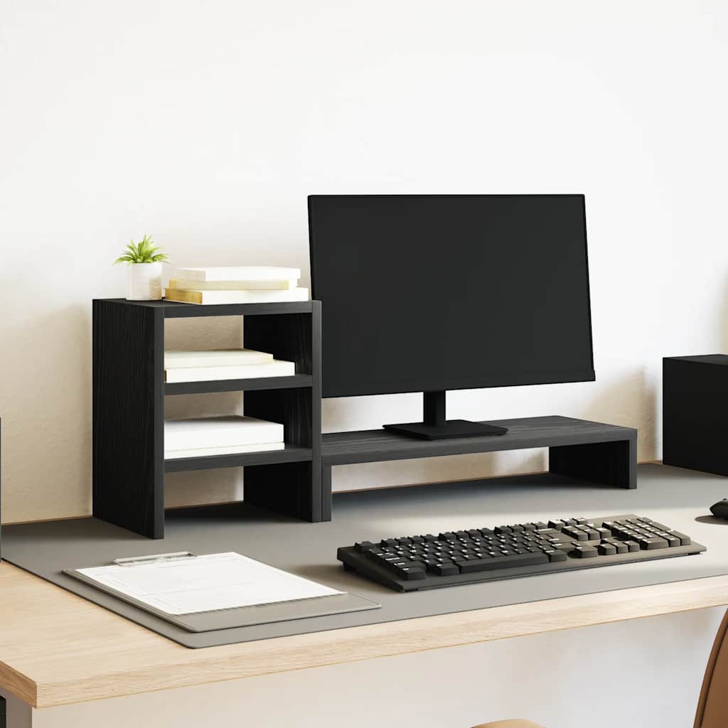 Monitorstandaard met bureau-organizer, zwart eikenhout is nu te koop bij PeponiXL, paradijselijk wonen!