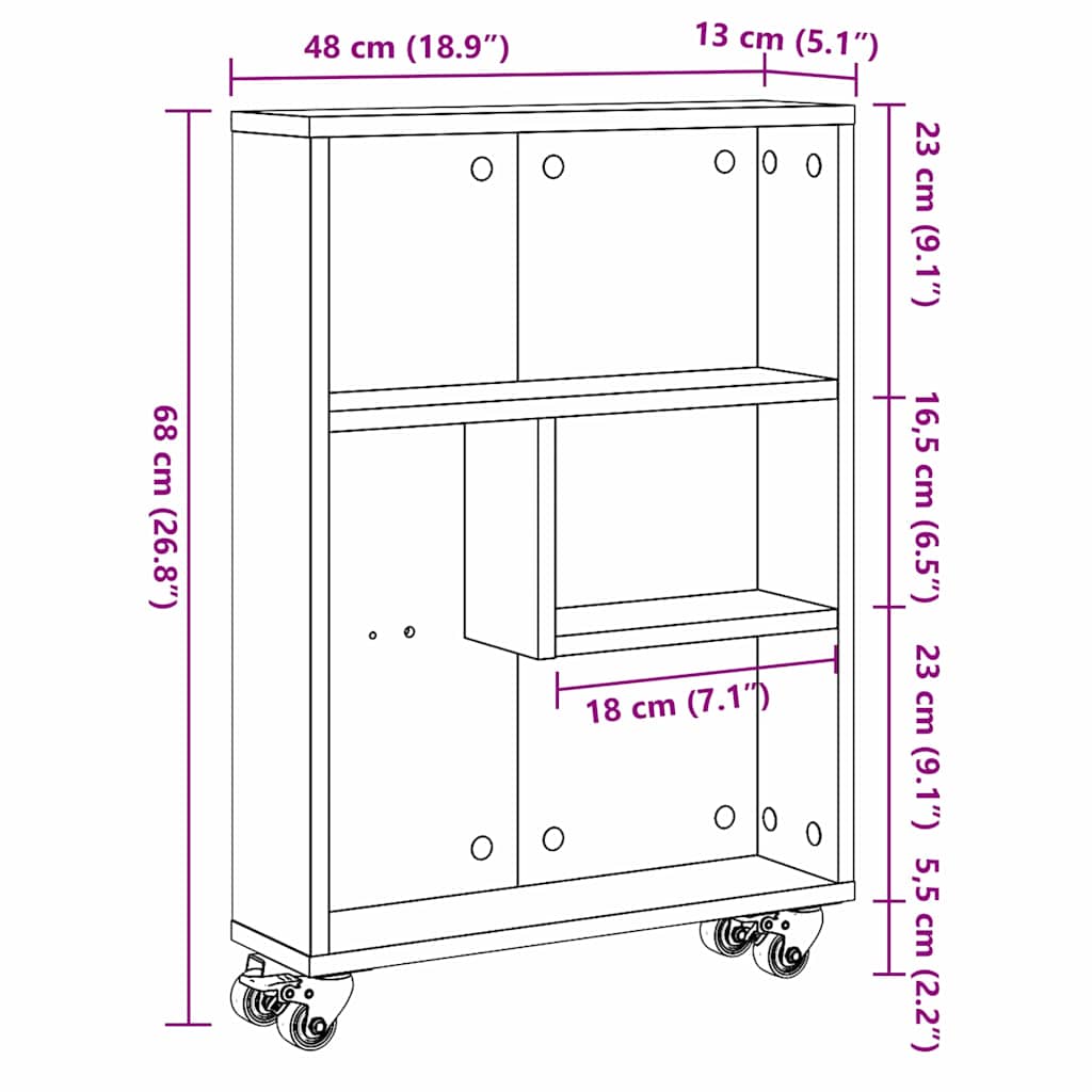 Smalle Opbergtrolley Zwart Eiken 48 x 13 x 68 cm is nu te koop bij PeponiXL, paradijselijk wonen!