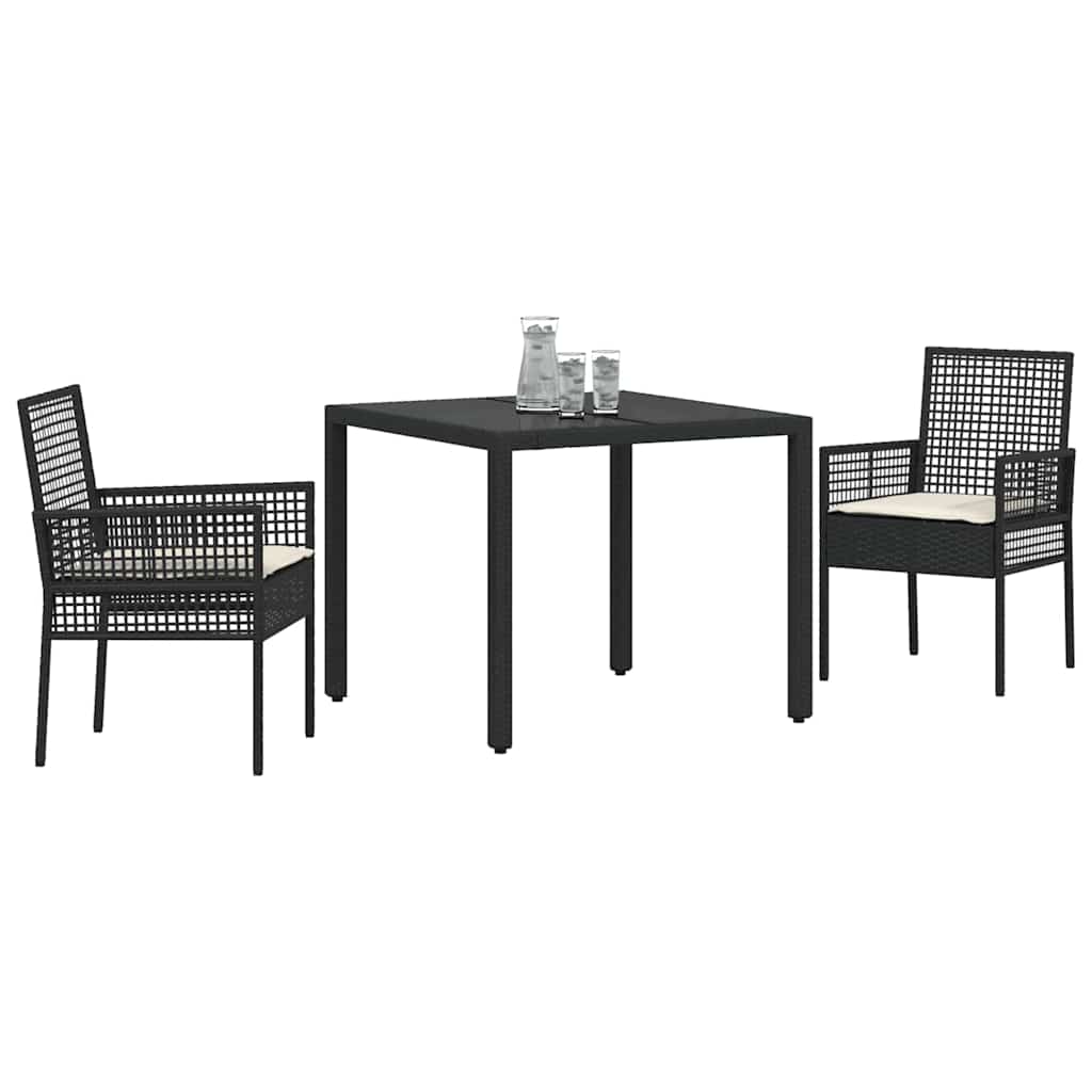 Tuin eettafelset 3 pcs Zwart poly rattan is nu te koop bij PeponiXL, paradijselijk wonen!