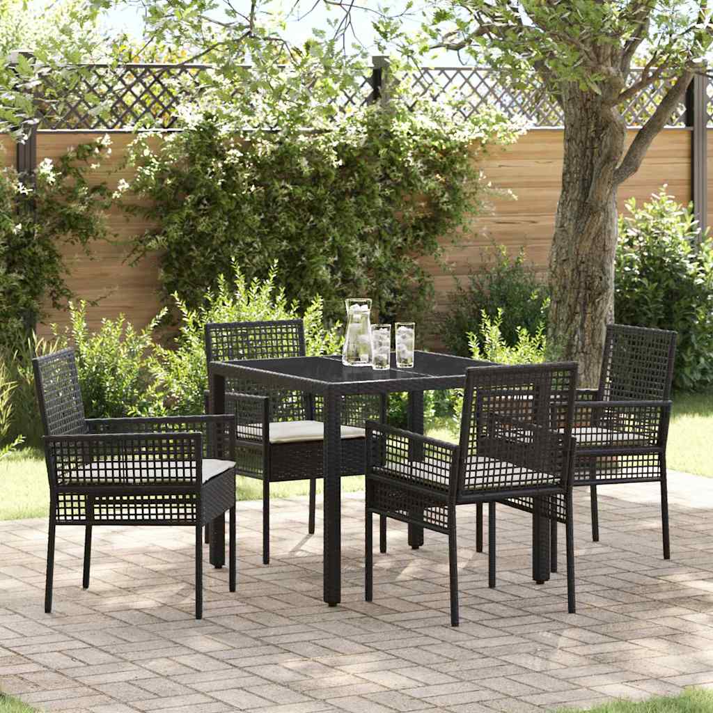 Tuin eettafelset 5 pcs Zwart poly rattan is nu te koop bij PeponiXL, paradijselijk wonen!