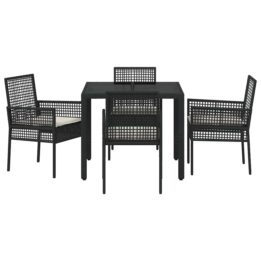 Tuin eettafelset 5 pcs Zwart poly rattan is nu te koop bij PeponiXL, paradijselijk wonen!