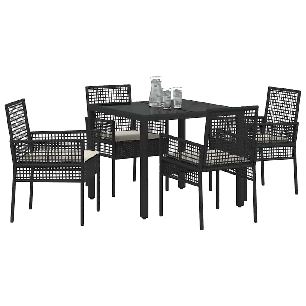 Tuin eettafelset 5 pcs Zwart poly rattan is nu te koop bij PeponiXL, paradijselijk wonen!