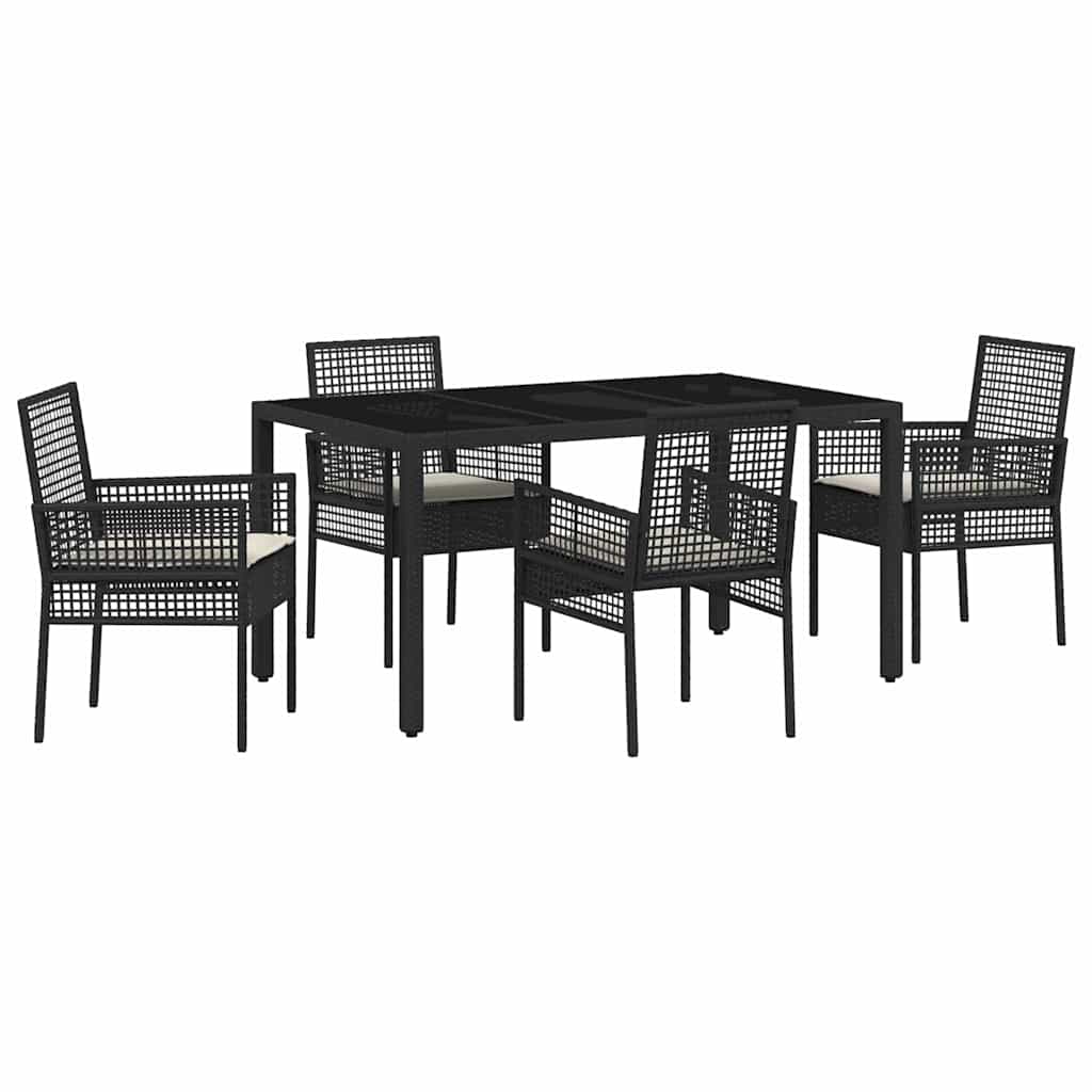 Tuin eettafelset 5 pcs Zwart poly rattan is nu te koop bij PeponiXL, paradijselijk wonen!
