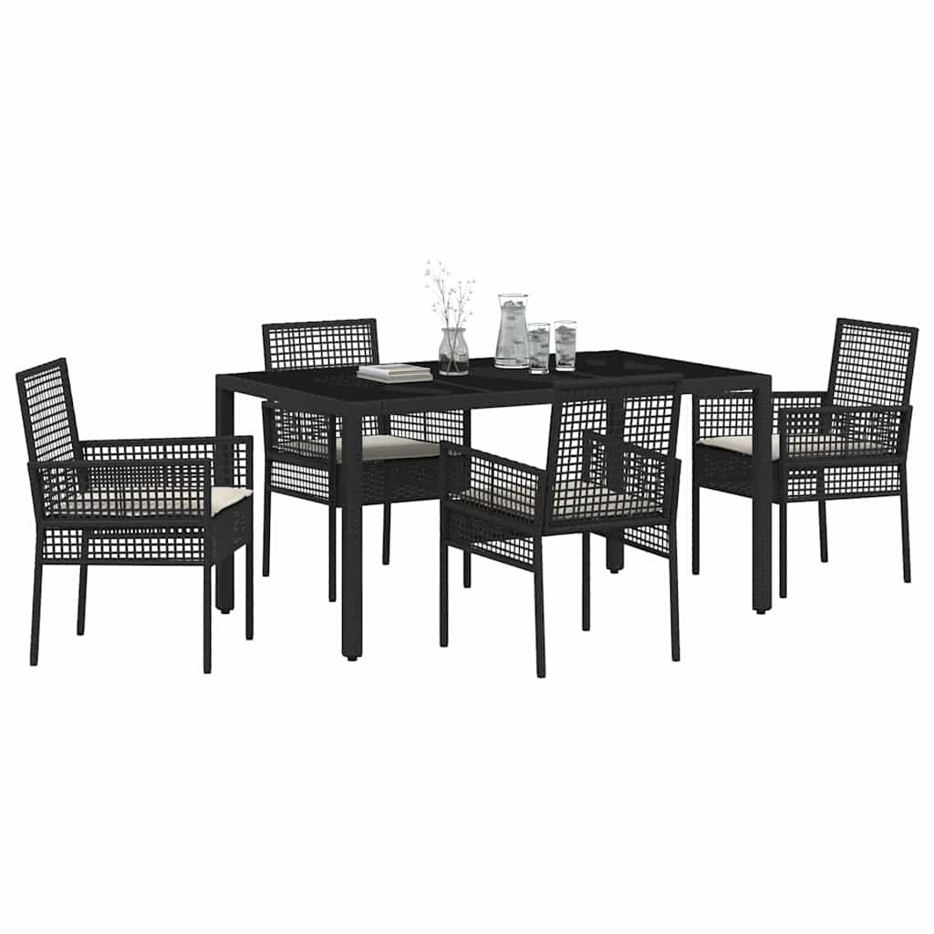 Tuin eettafelset 5 pcs Zwart poly rattan is nu te koop bij PeponiXL, paradijselijk wonen!