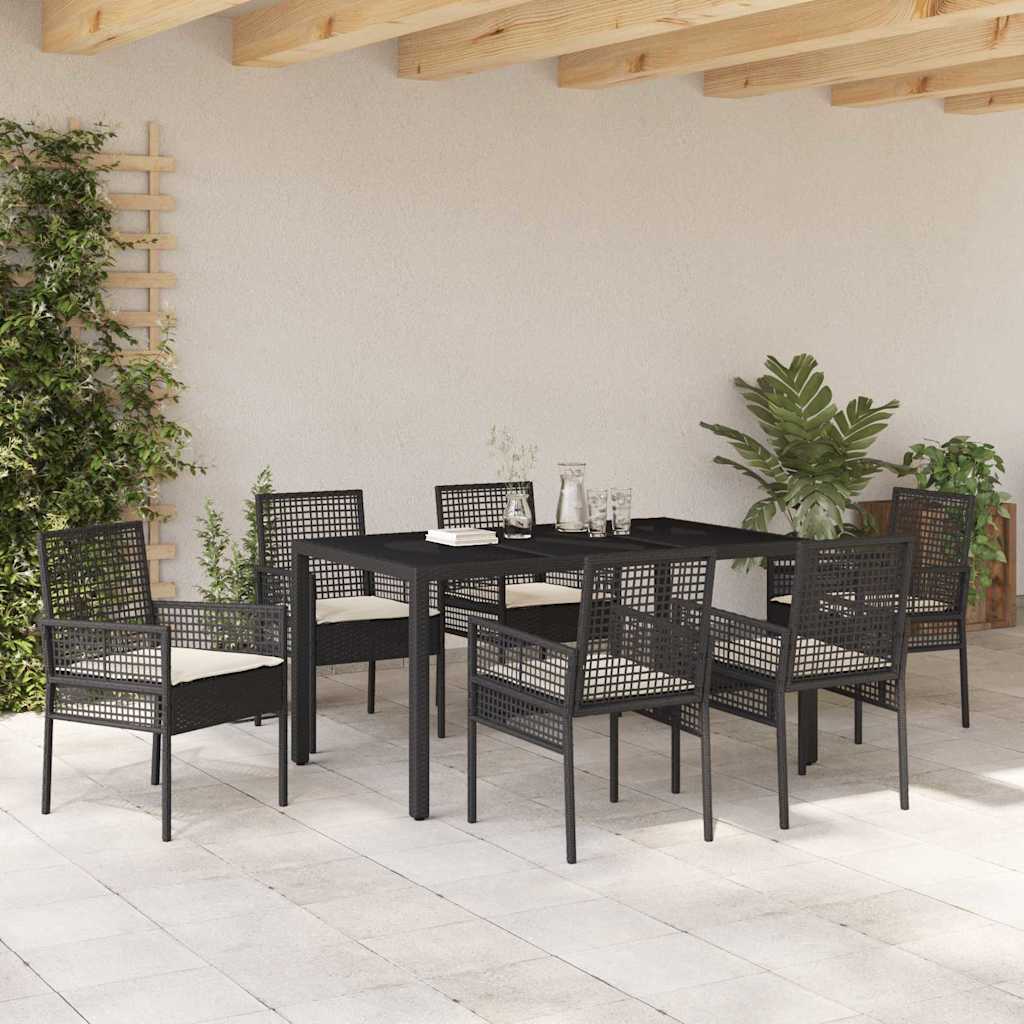Tuin eettafelset 7 pcs Zwart poly rattan is nu te koop bij PeponiXL, paradijselijk wonen!