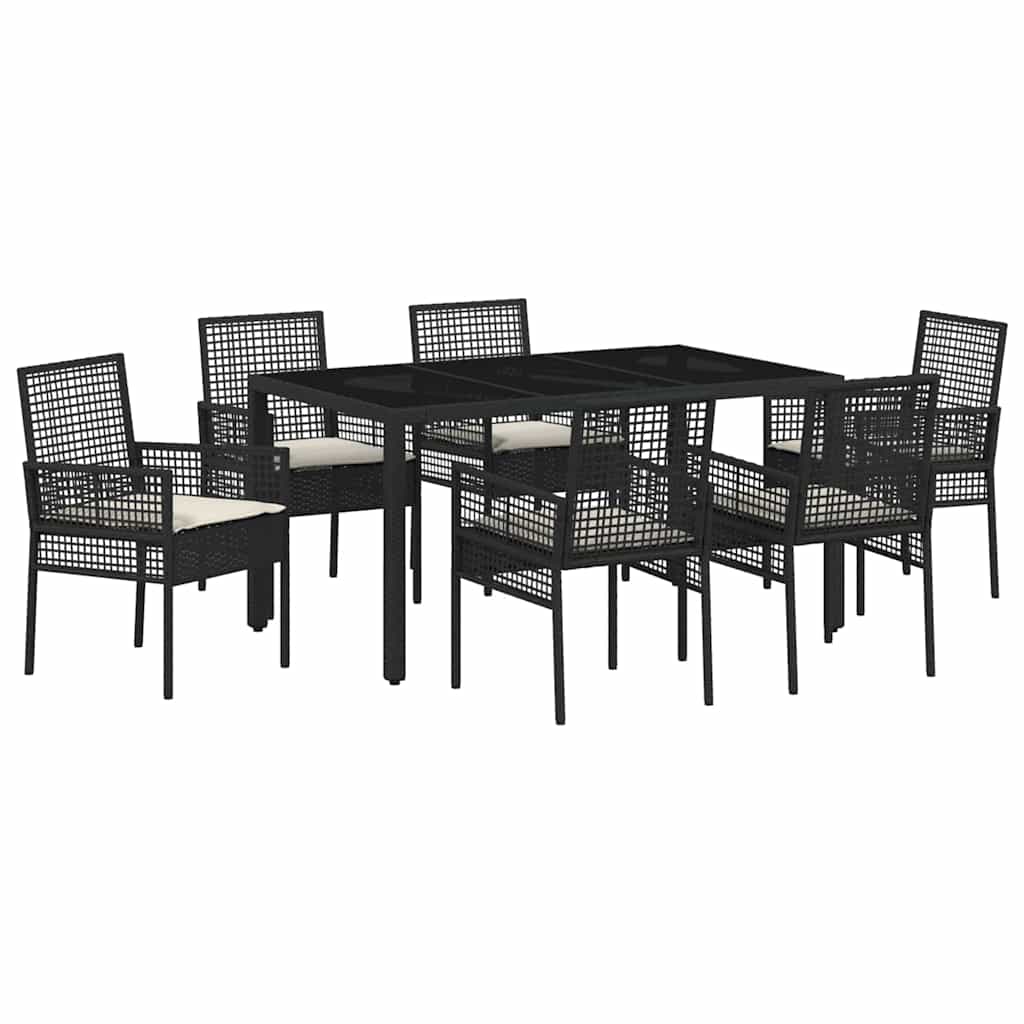 Tuin eettafelset 7 pcs Zwart poly rattan is nu te koop bij PeponiXL, paradijselijk wonen!