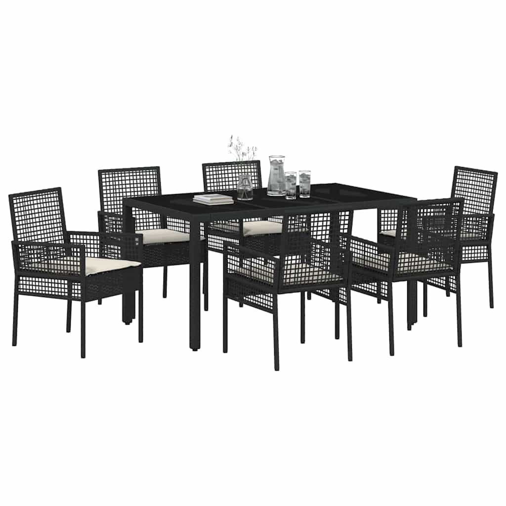 Tuin eettafelset 7 pcs Zwart poly rattan is nu te koop bij PeponiXL, paradijselijk wonen!