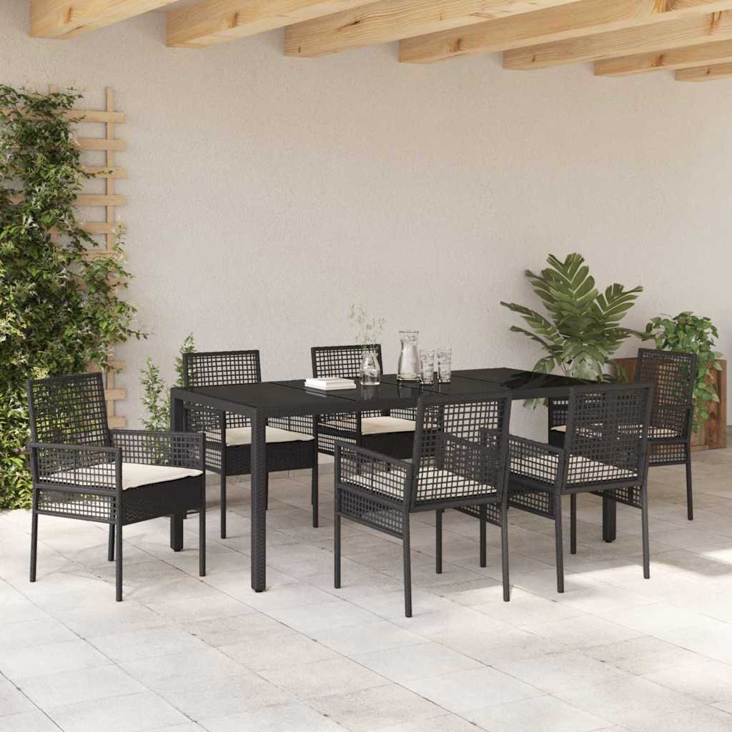 Tuin eettafelset 7 pcs Zwart poly rattan is nu te koop bij PeponiXL, paradijselijk wonen!