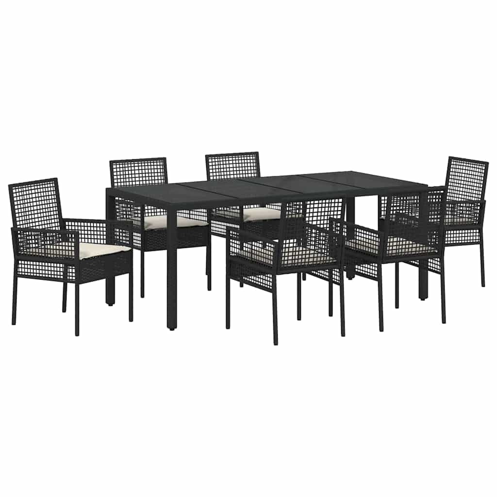 Tuin eettafelset 7 pcs Zwart poly rattan is nu te koop bij PeponiXL, paradijselijk wonen!